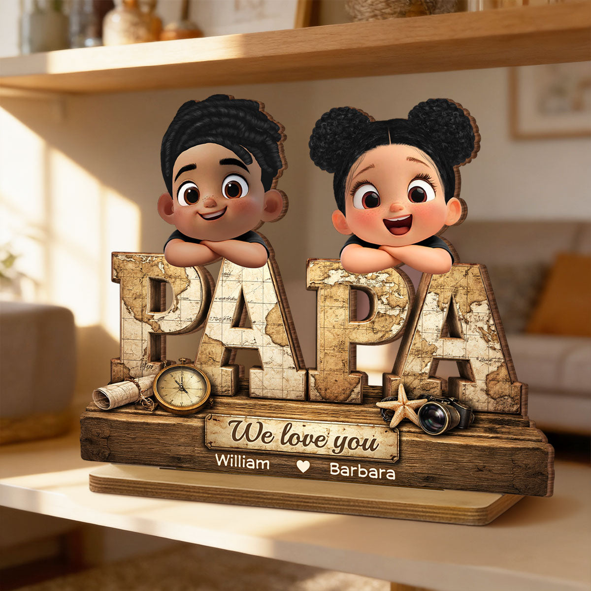 Papa We Love You - Personalized 2-Layered Wooden Plaque - Sentimental Gift for Grandpa, Dad, Husband