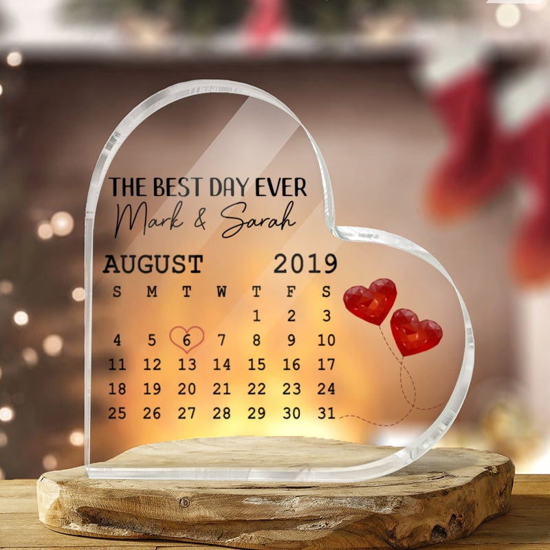 Anniversary Day Simple Calendar Keepsake Personalized Acrylic Heart Plaque - Anniversary Gift For Couple - Gift For Him - Gift For Her