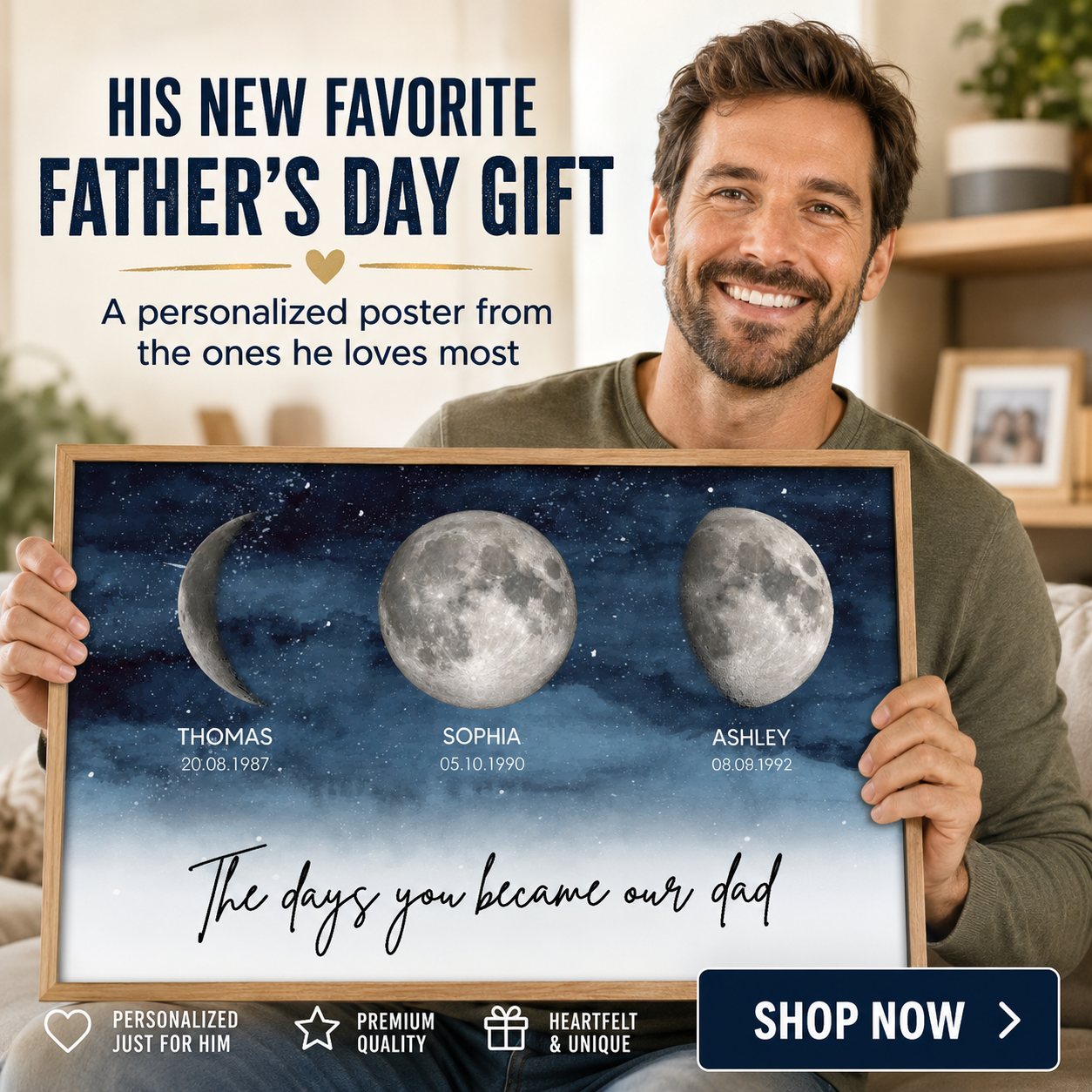 Starry Night Custom Birth Moon Phase The Days You Became Our Dad - Personalized Poster - Gift For Dad, Gift For Husband, Gift For Grandpa