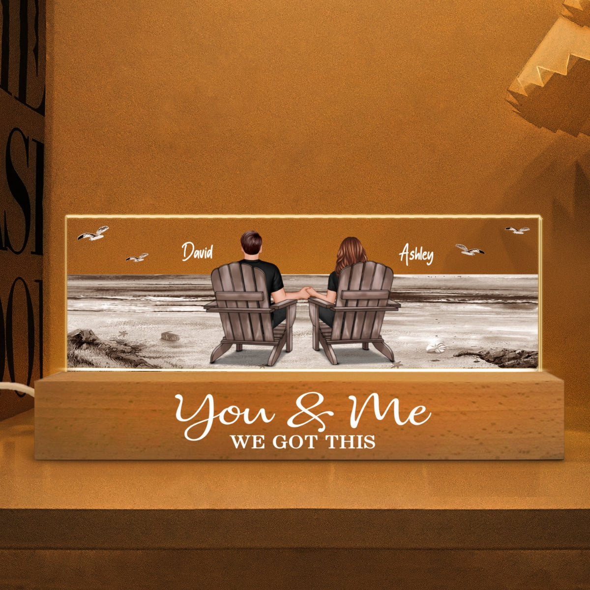 Couple Sitting At Beach Retro - Personalized Acrylic Block Plaque LED Night Light - Anniversary Gift For Couple, For Dad Mom