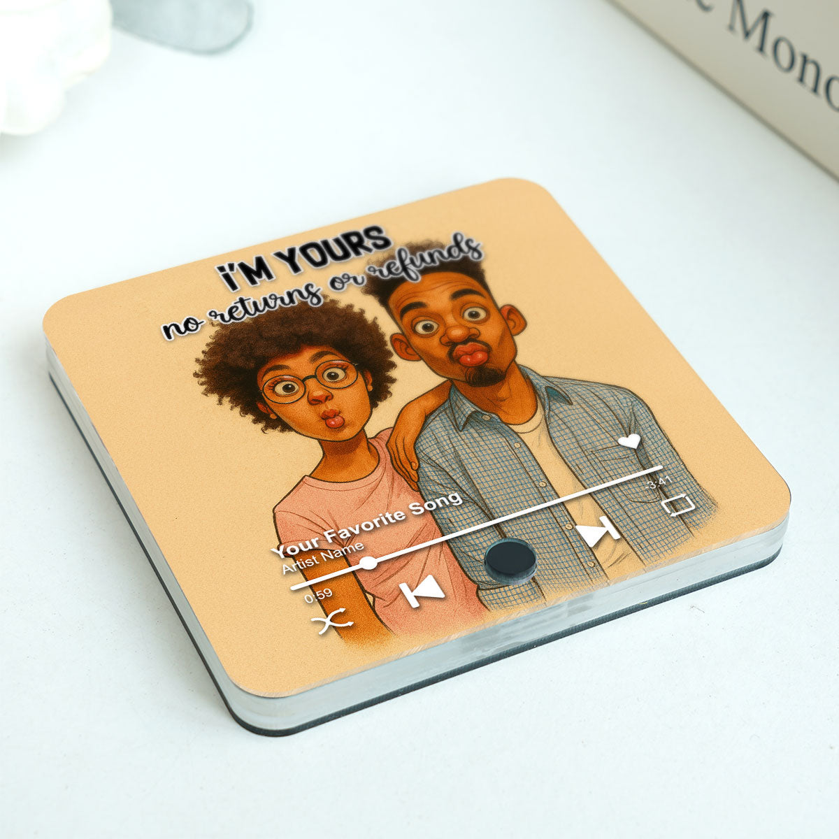 Caricature Couple Photo Personalized Music Fridge Magnet, Anniversary, Birthday, Just Because Gift for him, Gift for her