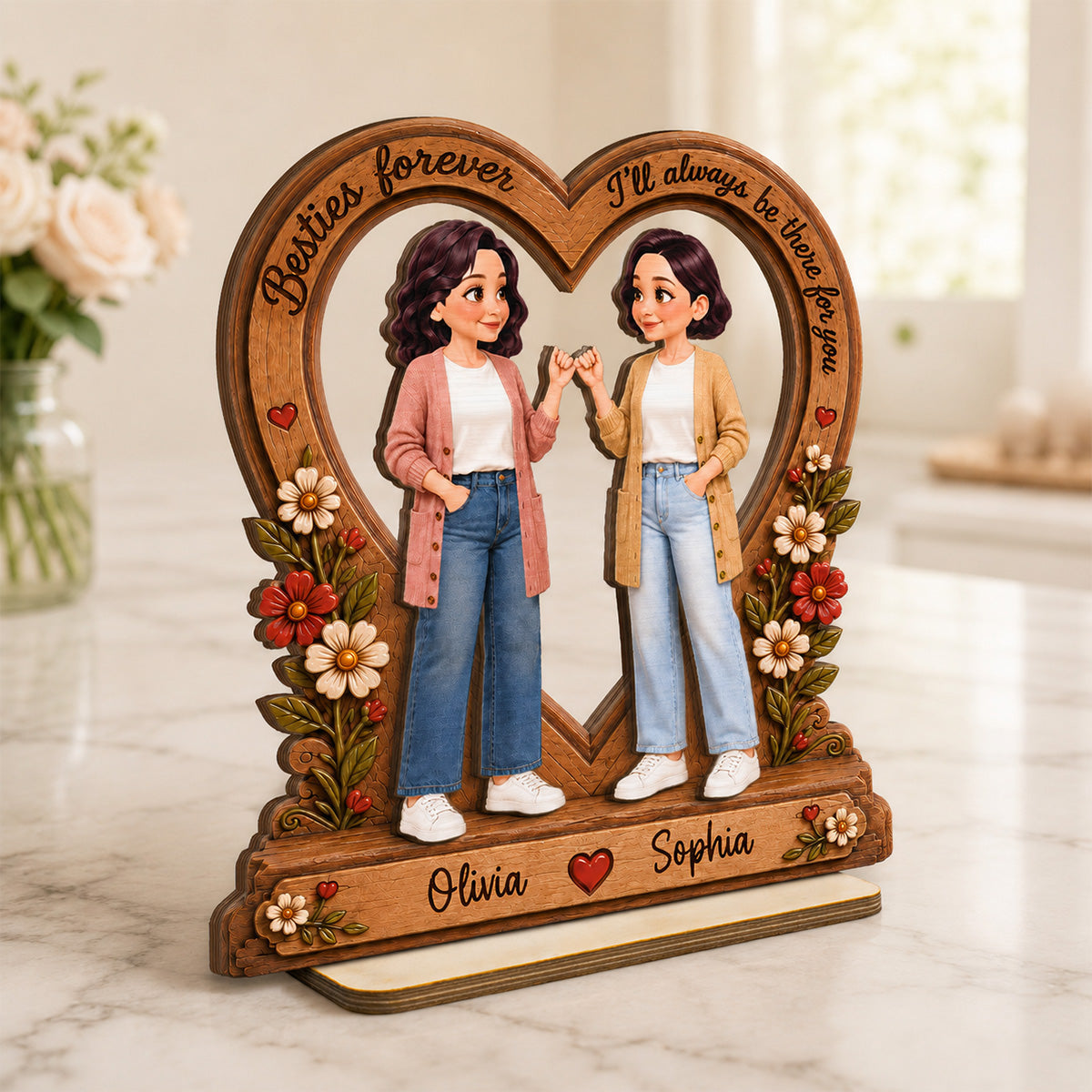 Best Friends Are The Family We Choose Pinky Promise Besties 2D Flat - Personalized 2-Layered Wooden Plaque - Birthday Gift, Friendship Gift for Best Friends