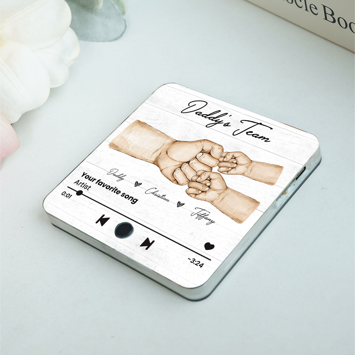 Daddy's Team Fist Bump Personalized Personalized Music Fridge Magnet, Heartfelt Gift For Dad