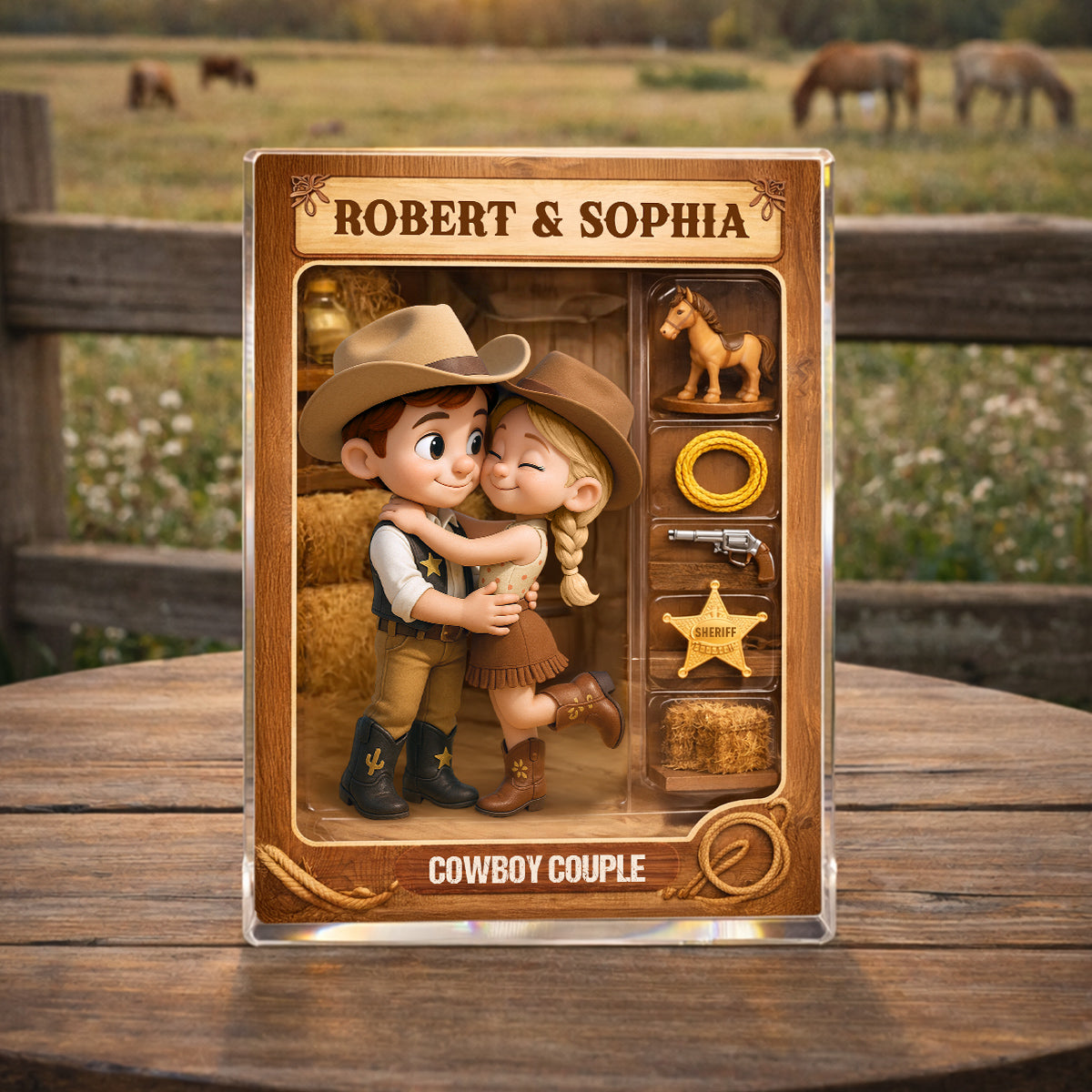 Countryside Couple Cowboy Cowgirl Action Figure - Personalized Acrylic Block Plaque - Anniversary, Valentine's Day Gift, Gift For Him, Gift For Her