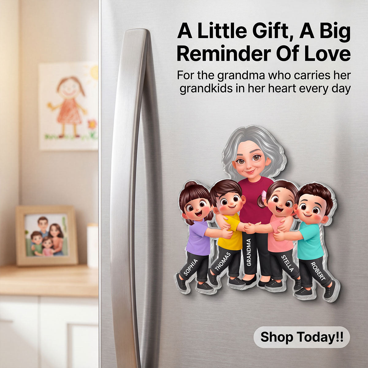 Grandma Grandkids Hugging - Personalized Acrylic Fridge Magnet - Heartfelt Gift For Grandma, Mom, Wife