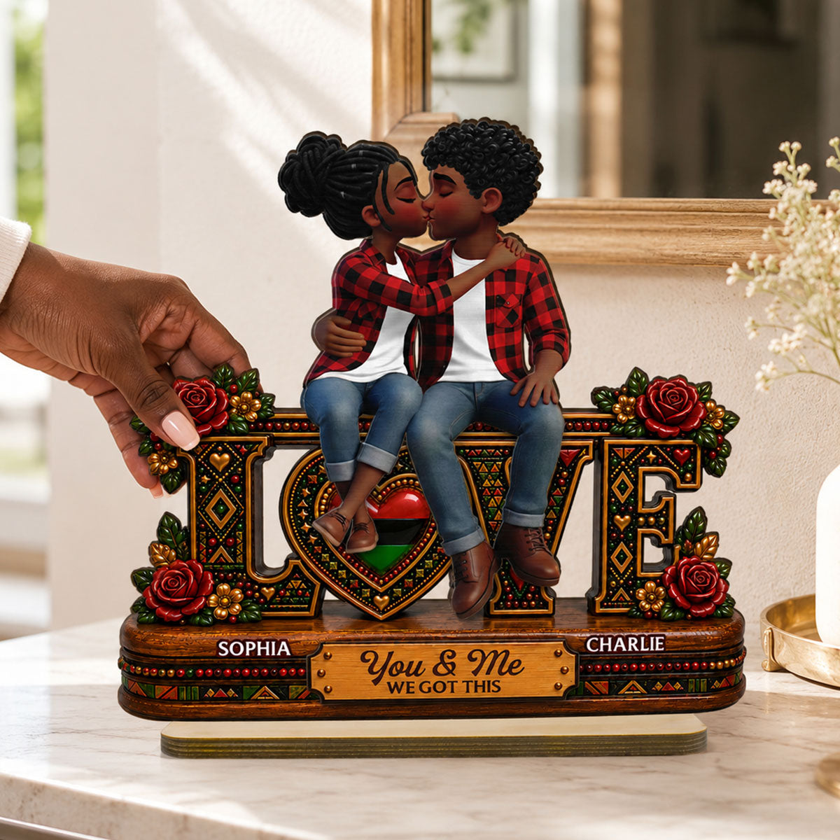 Tribal Pattern Eternal Love Couple Together - Personalized 2-Layered Wooden Plaque - Anniversary Gift For Couple