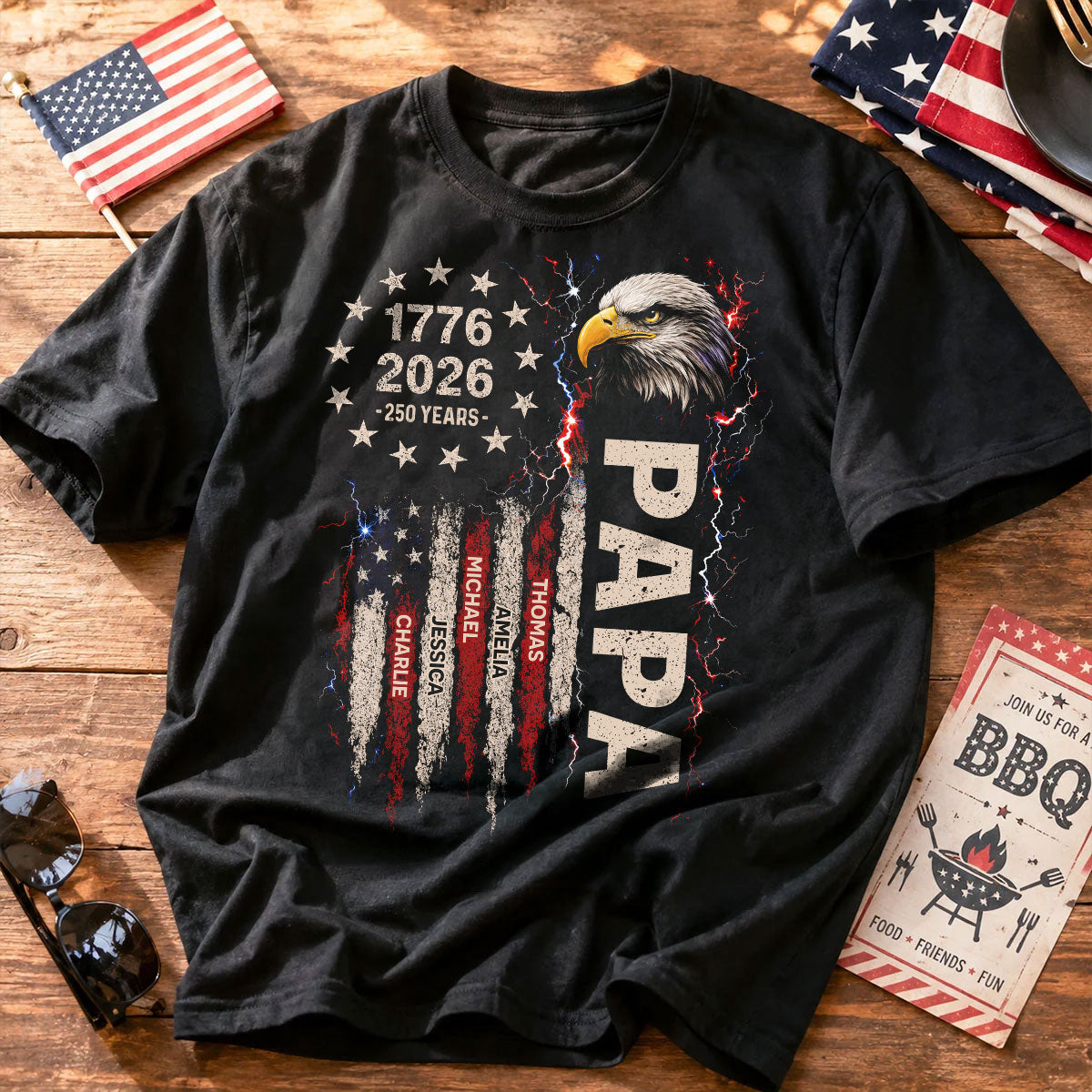Patriotic Eagle Grandpa USA 250th Anniversary - Personalized Shirt - Father's Day Gift for Dad, Grandpa, Husband