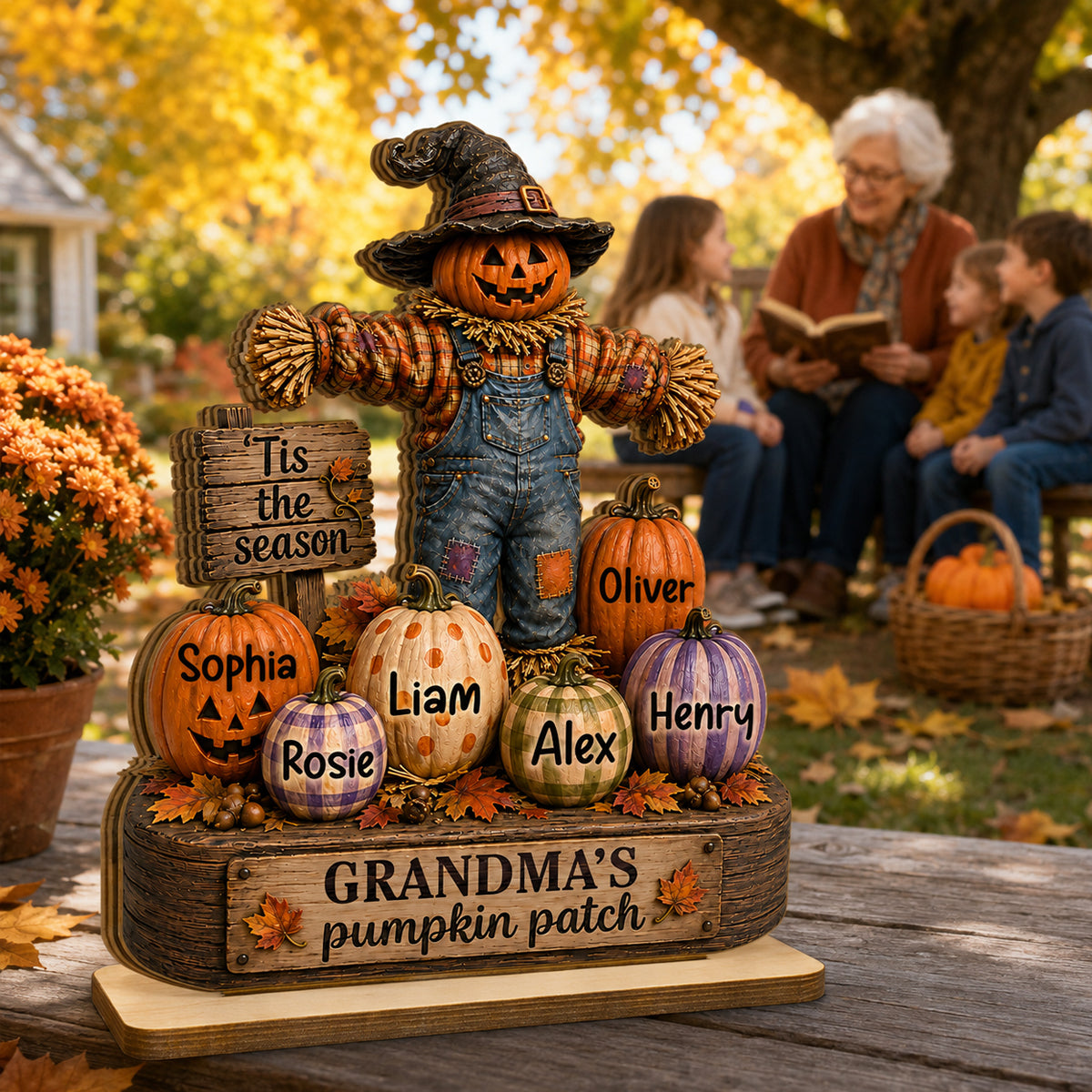 Grandparents' Pumpkin Patch Scarecrow - Personalized 2-Layered Wooden Plaque - Halloween Fall Decor for  Grandparents