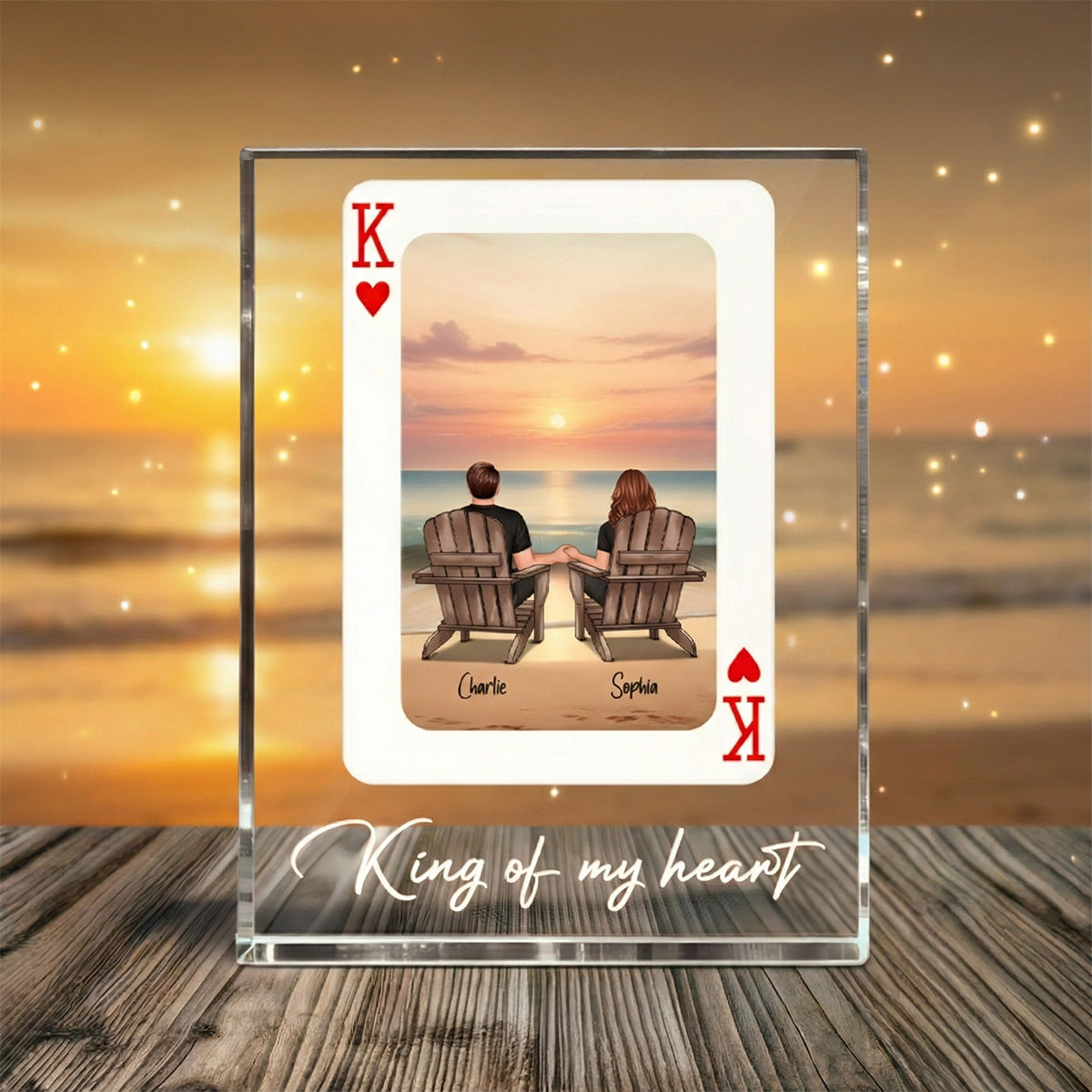 You're King/Queen Of My Heart Couple Sitting At Beach - Personalized Acrylic Block Plaque - Valentine's Day Gift, Anniversary Gift For Him, For Her