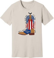 We'll Put A Boot in Your Ass Shirt, Patriotic USA T-Shirt, Country Music Graphic Tee, Red White Blue Apparel, Funny 4th of July Tee, Cowgirl Boots, USA Pride Shirt, Funny Southern Outfit