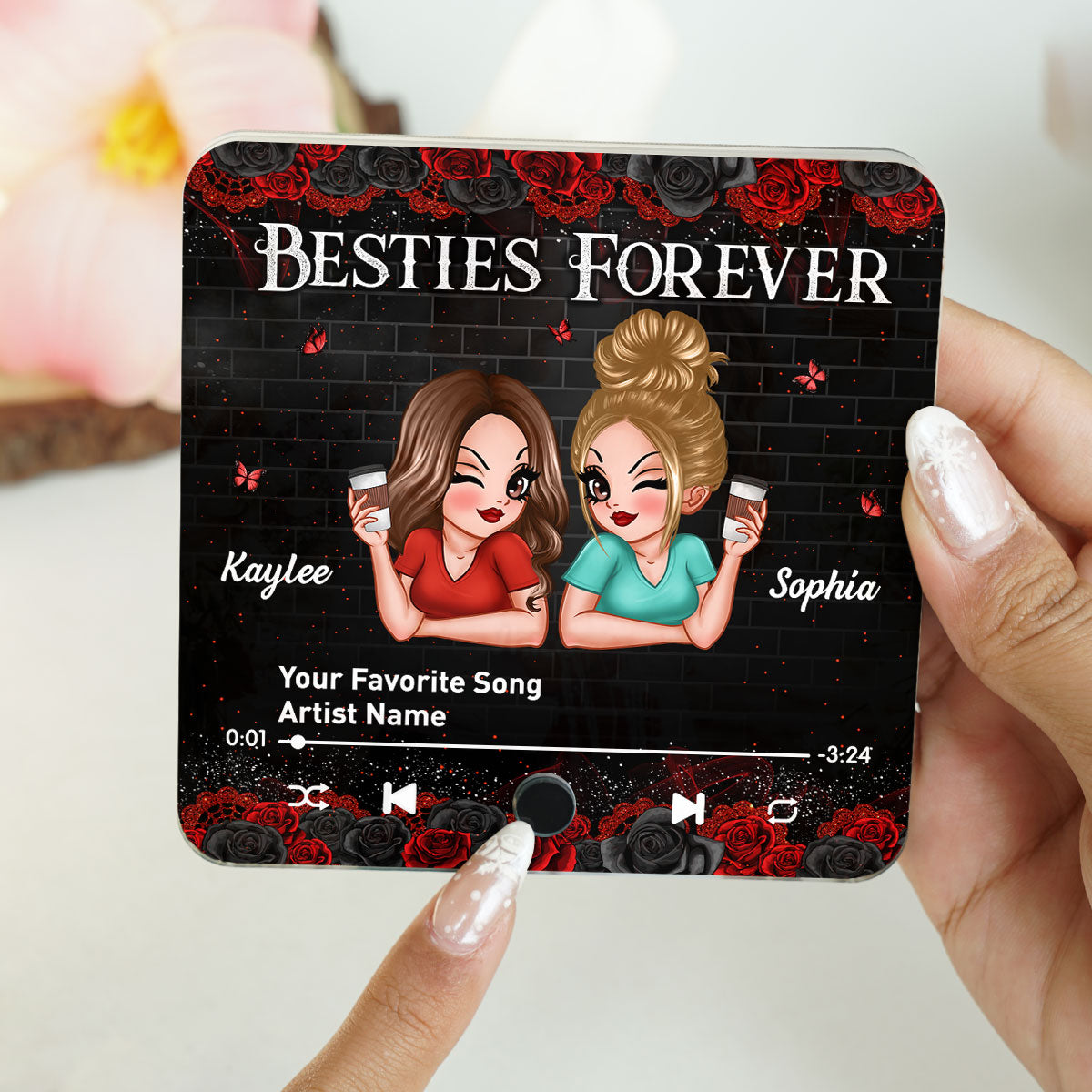 Besties Forever Friendship Song Personalized Music Fridge Magnet, Gift For Best Friends