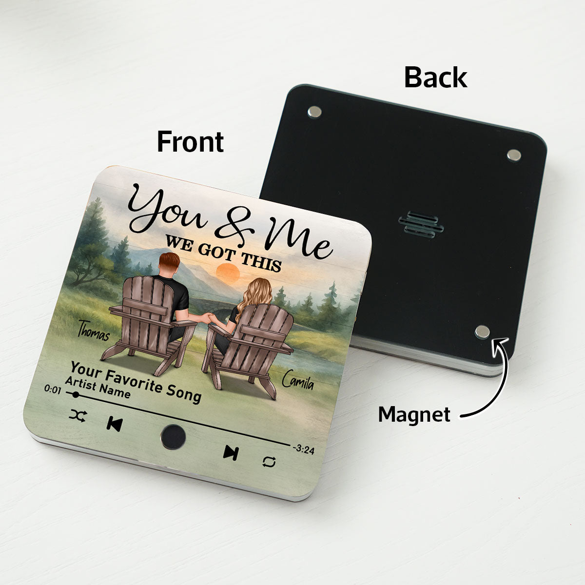 Retro Vintage Eternal Love Couple Mountain Landscape - Personalized Music Fridge Magnet - Gift for Him, Gift for Her
