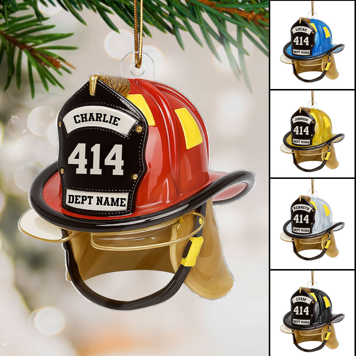 3D Effect Firefighter Helmet - Personalized Acrylic Ornament- Gift For Firefighter