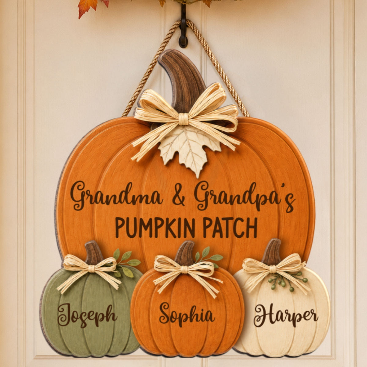 Grandma Grandpa's Pumpkin Patch 2D Flat - Personalized Door Hanger - Fall Season Decor For Grandparents