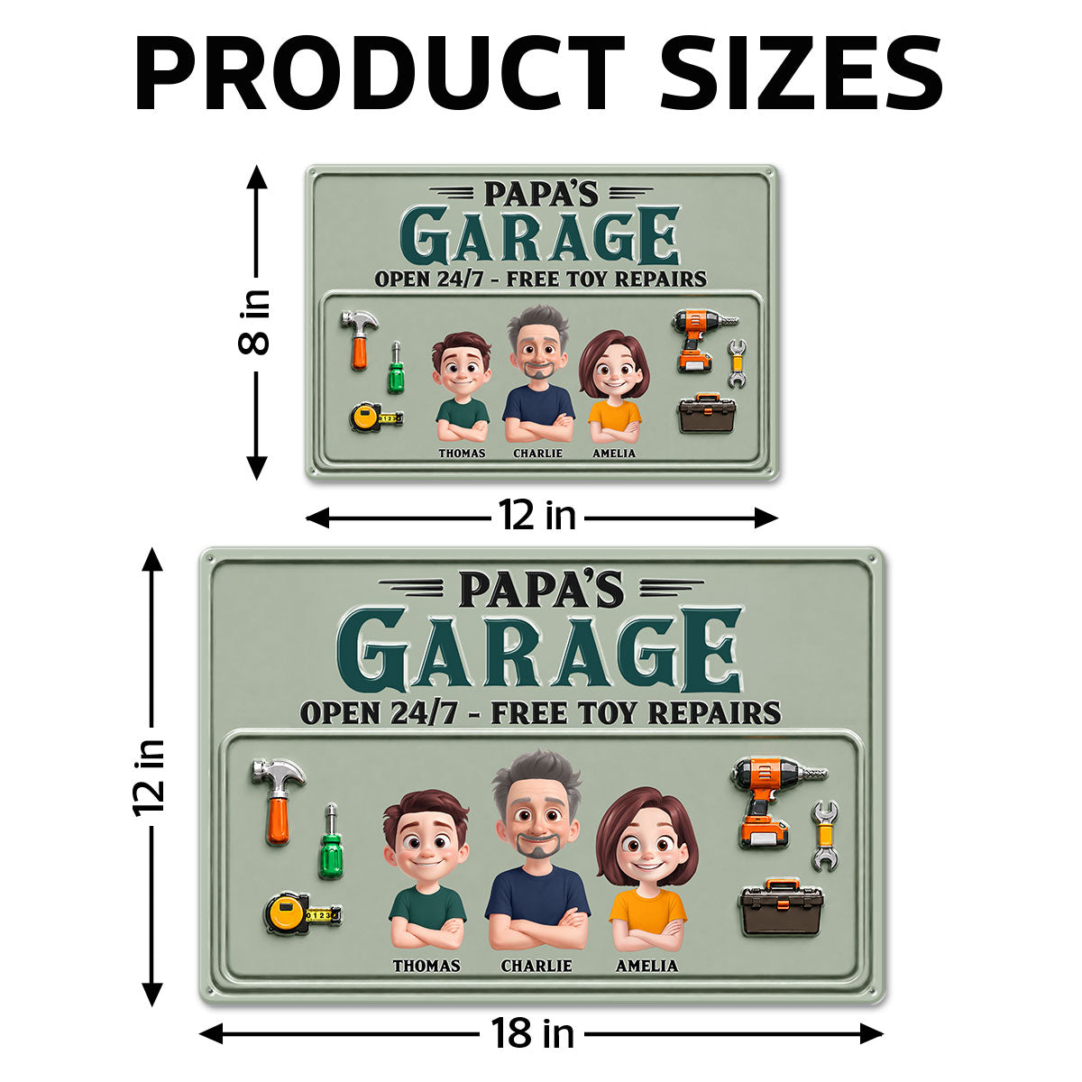 Dad's Garage Open 24/7 Free Toy Repairs - Personalized Metal Sign - Heartfelt Gift For Dad, Grandpa, Husband