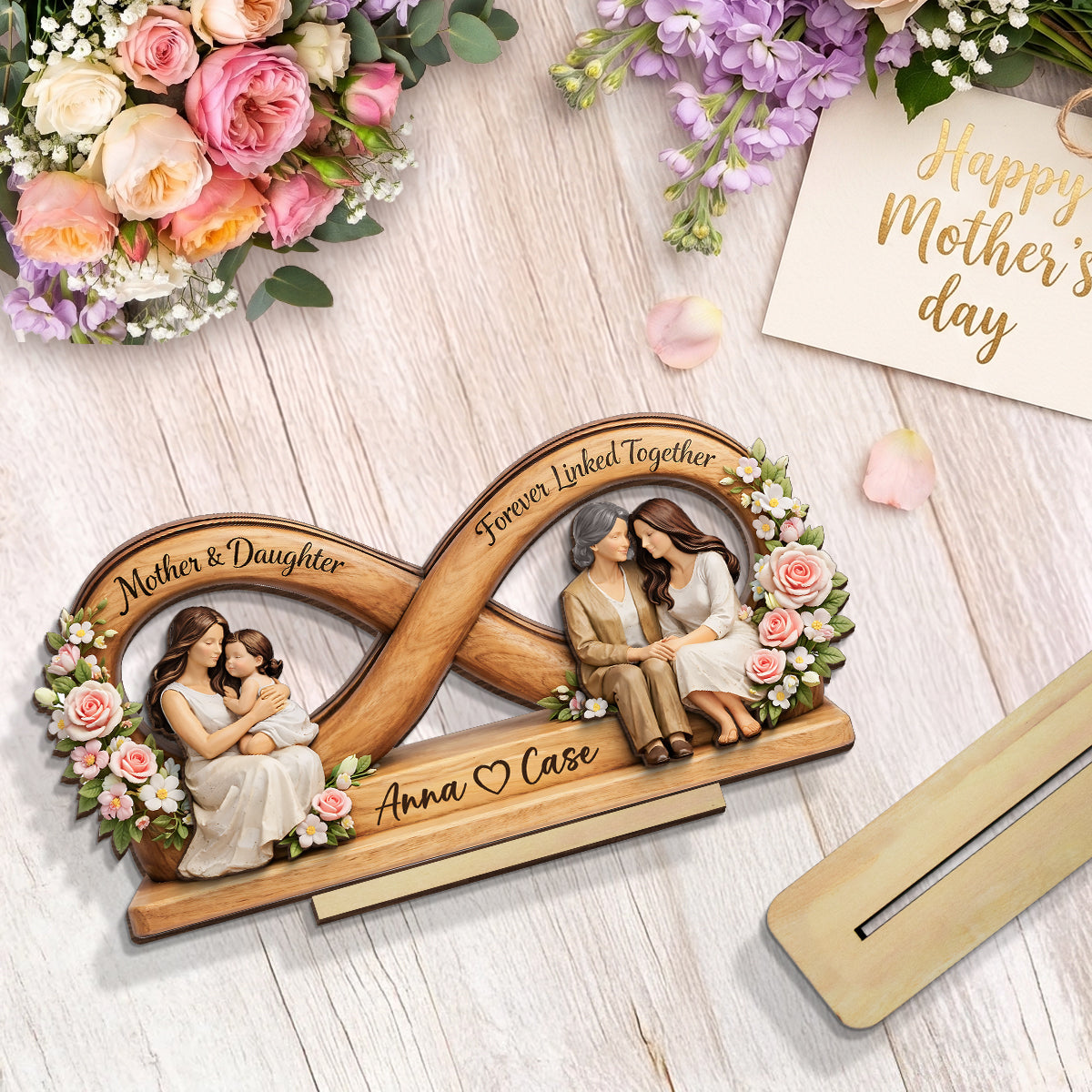 Mother & Daughter Forever Linked Together - Personalized 2-Layered Wooden Plaque - Mother Day's Gift For Mom, Gift For Daughter