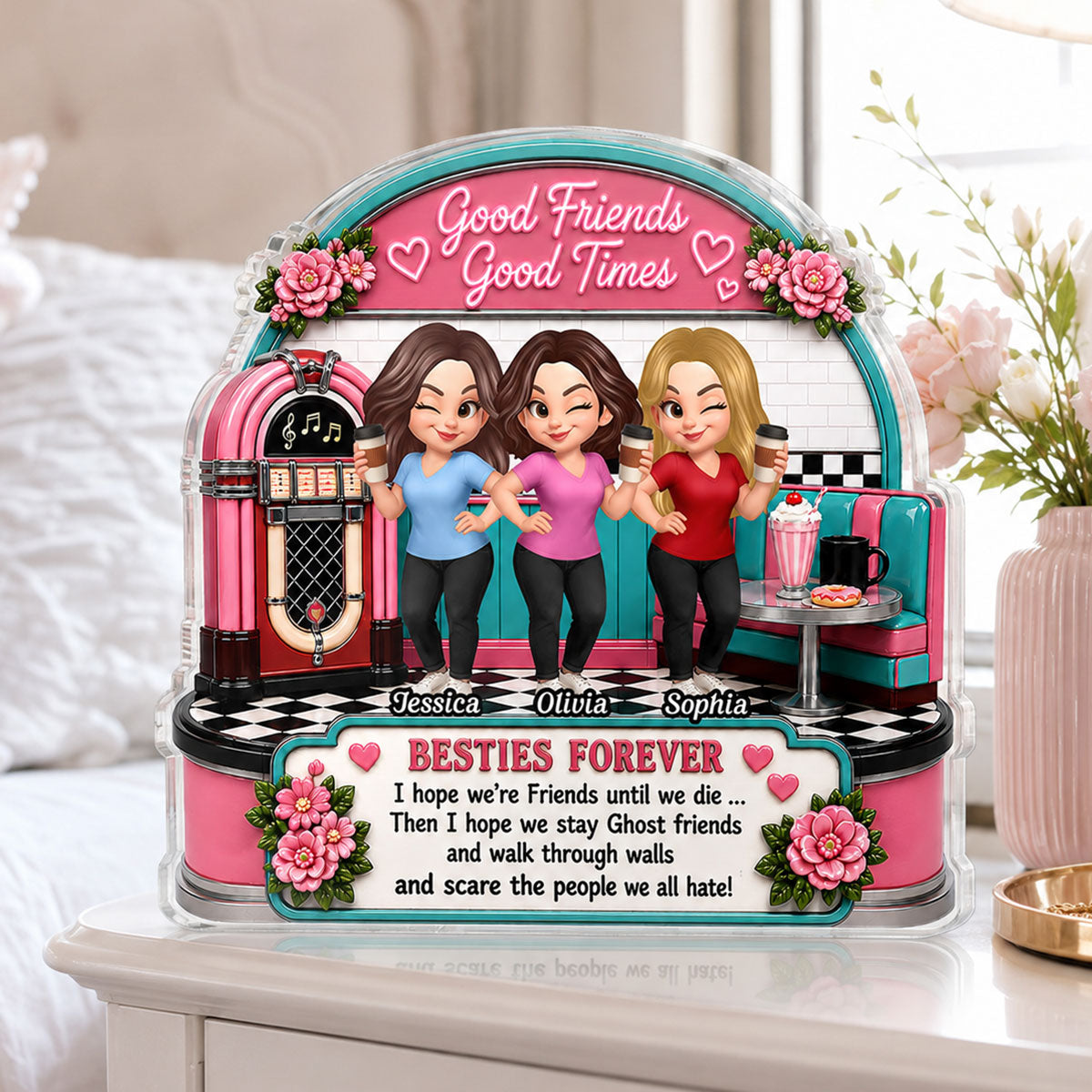 Besties Coffee Date Good Times Good Friends Best Memories Together - Personalized Acrylic Block Plaque - Birthday Gift, Gift For Best Friends