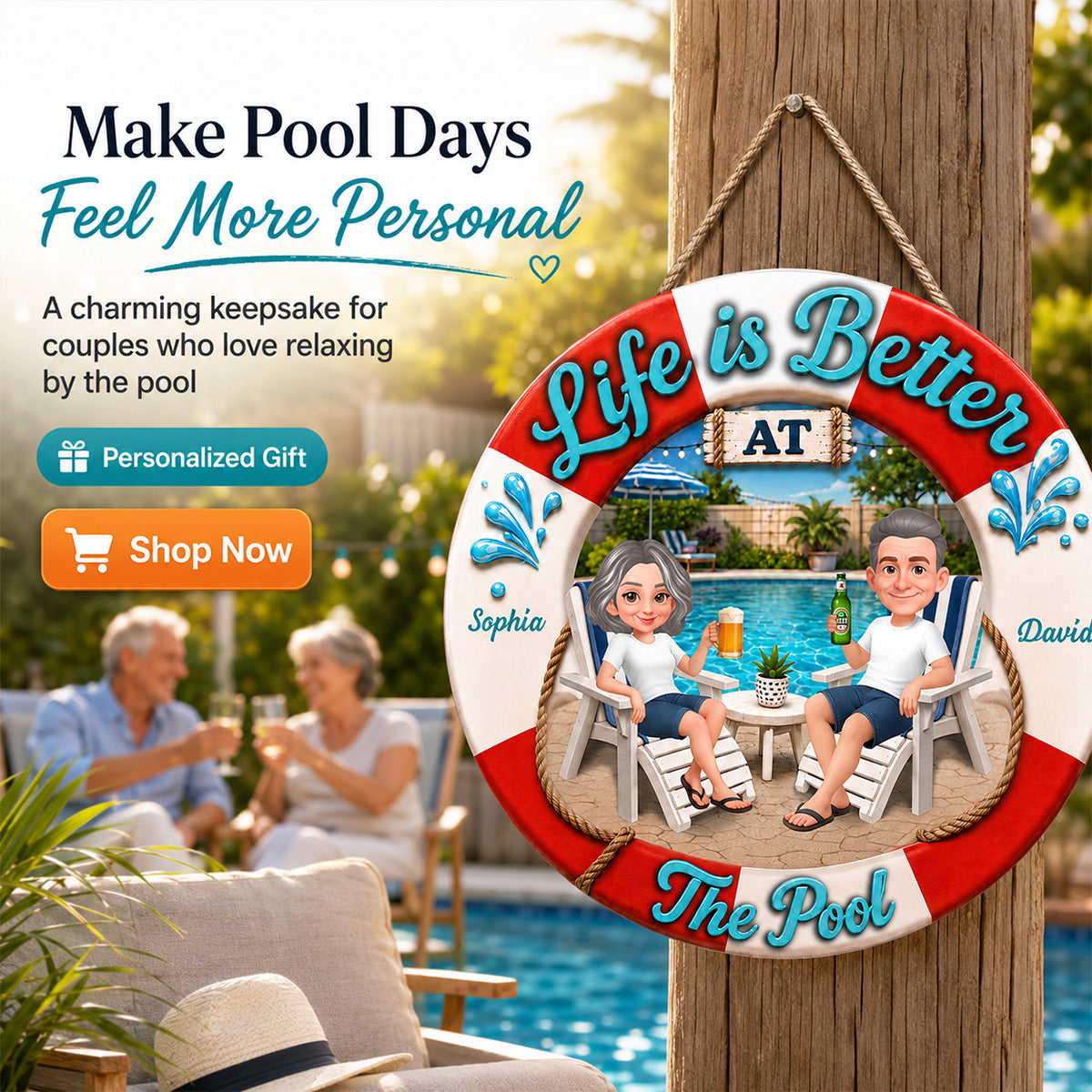Life Is Better At The Pool 2D Flat - Personalized Wood Sign