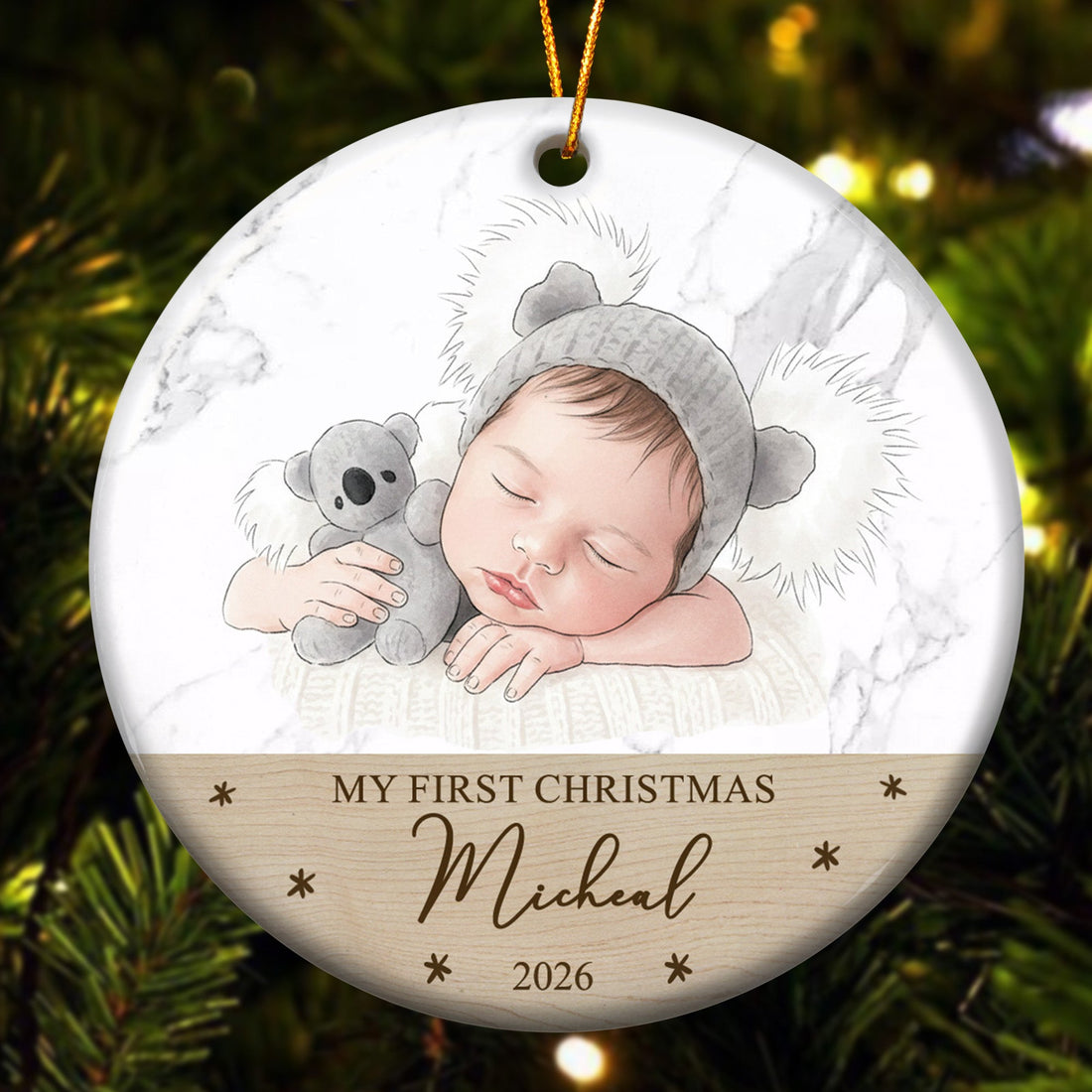 Baby's First Christmas For Baby Girl Baby Boy Custom Photo Watercolor Art - Personalized Ornament