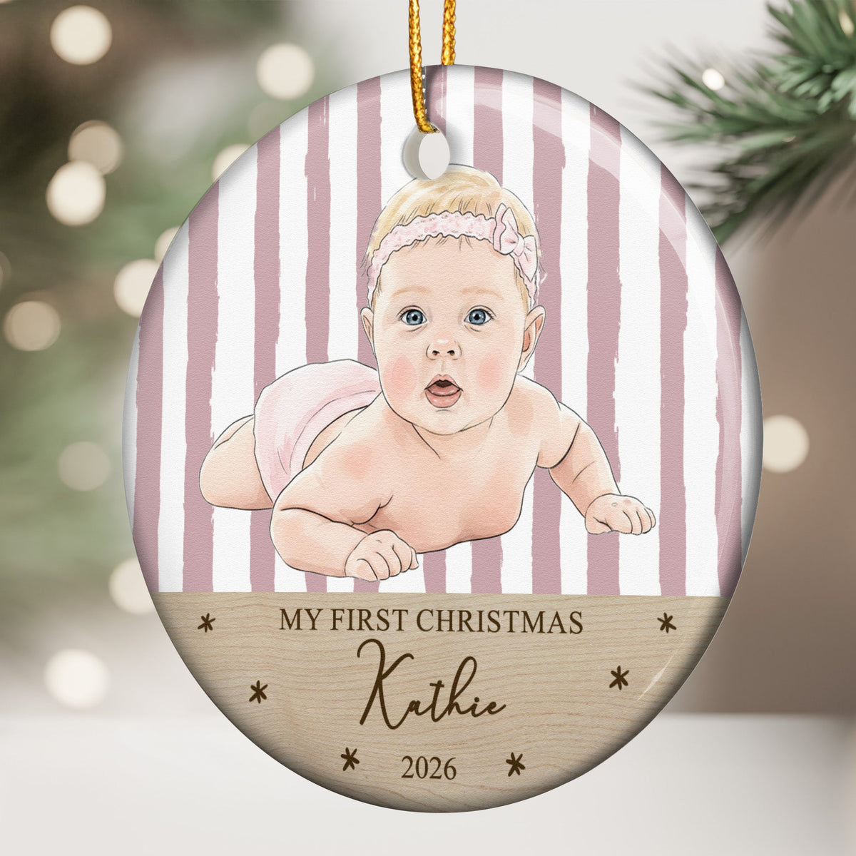 Baby's First Christmas For Baby Girl Baby Boy Custom Photo Watercolor Art - Personalized Ornament