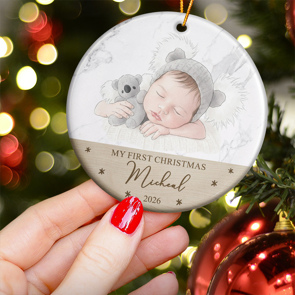Baby's First Christmas For Baby Girl Baby Boy Custom Photo Watercolor Art - Personalized Ornament