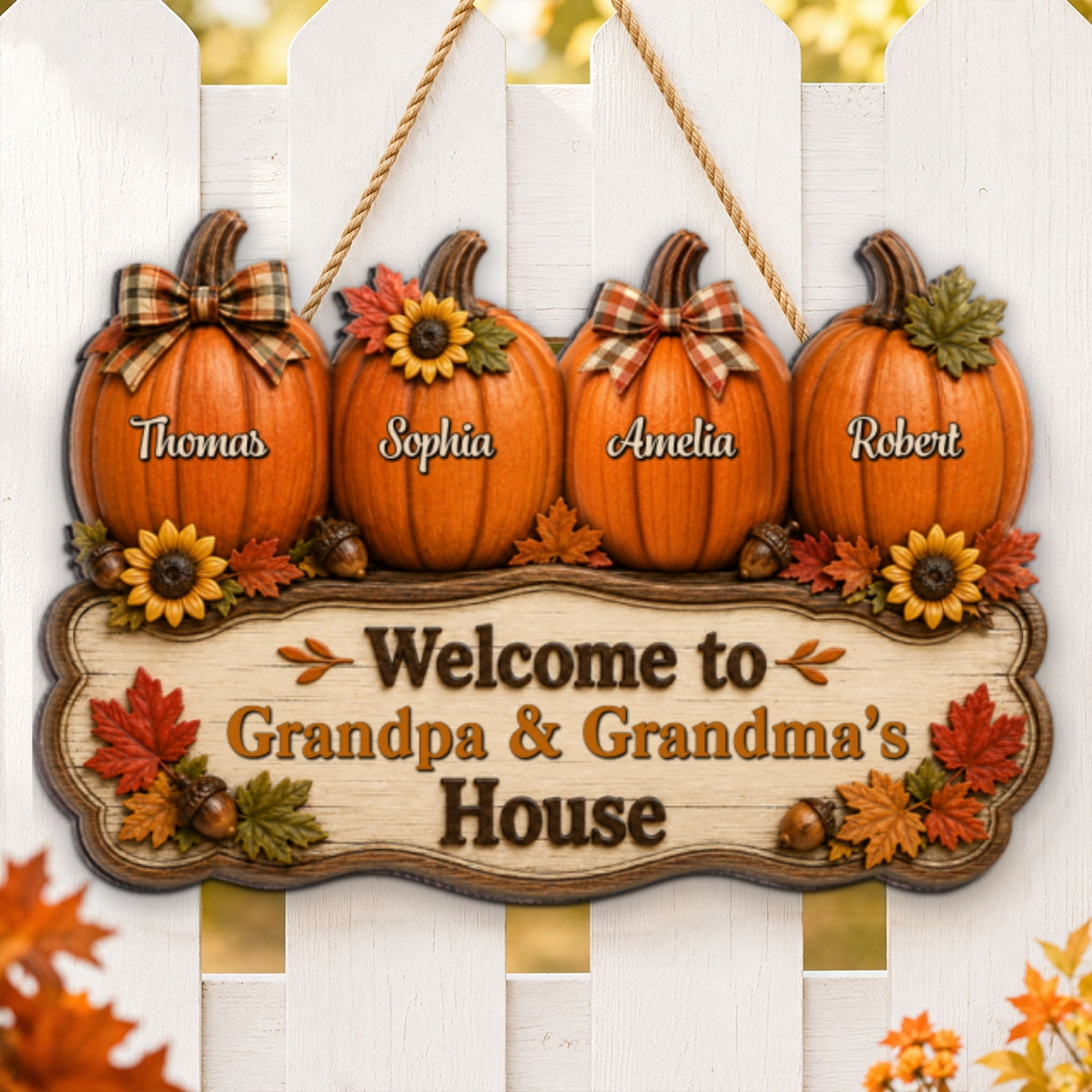 Cozy Warm Fall Season Vibe Little Pumpkins Welcome To Grandma Grandpa House - Personalized Wood Sign - Fall Decoration For Grandparents