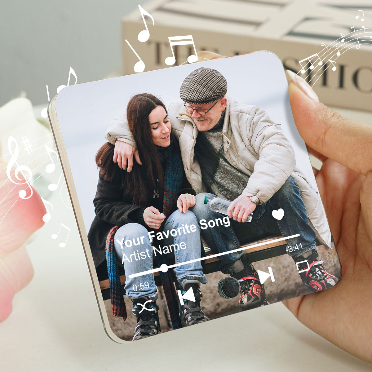Dad And Kids Photo Custom Dad's Favorite Song Personalized Music Fridge Magnet, Play Full Song| Unique Gift For Dad