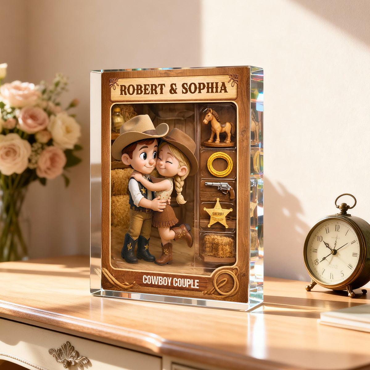 Countryside Couple Cowboy Cowgirl Action Figure - Personalized Acrylic Block Plaque - Anniversary, Valentine's Day Gift, Gift For Him, Gift For Her