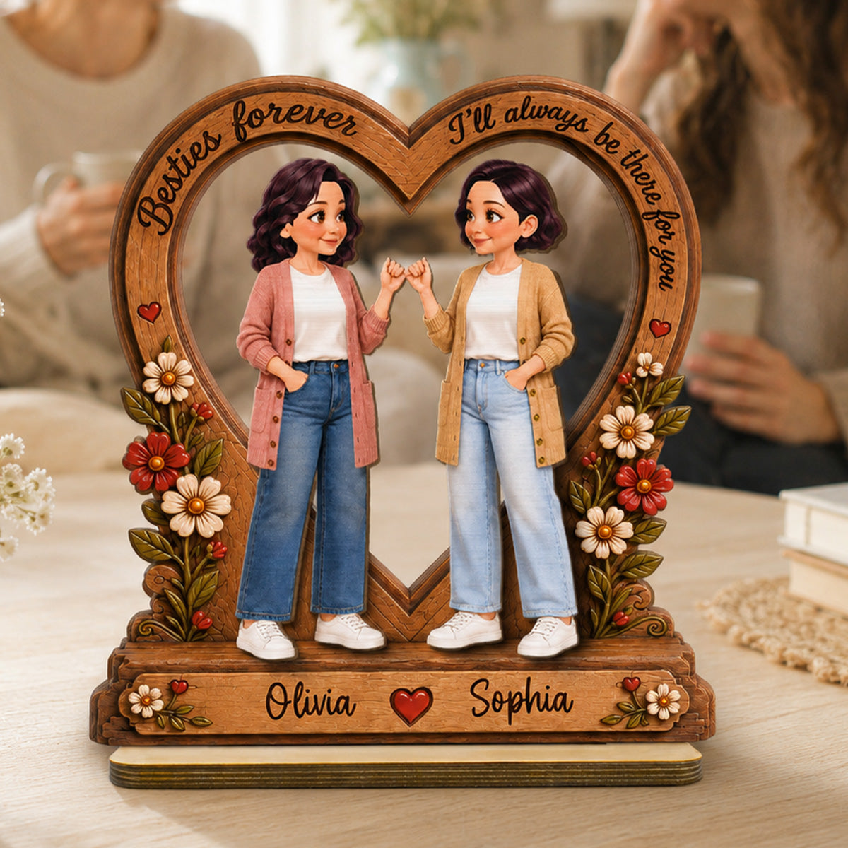Best Friends Are The Family We Choose Pinky Promise Besties 2D Flat - Personalized 2-Layered Wooden Plaque - Birthday Gift, Friendship Gift for Best Friends