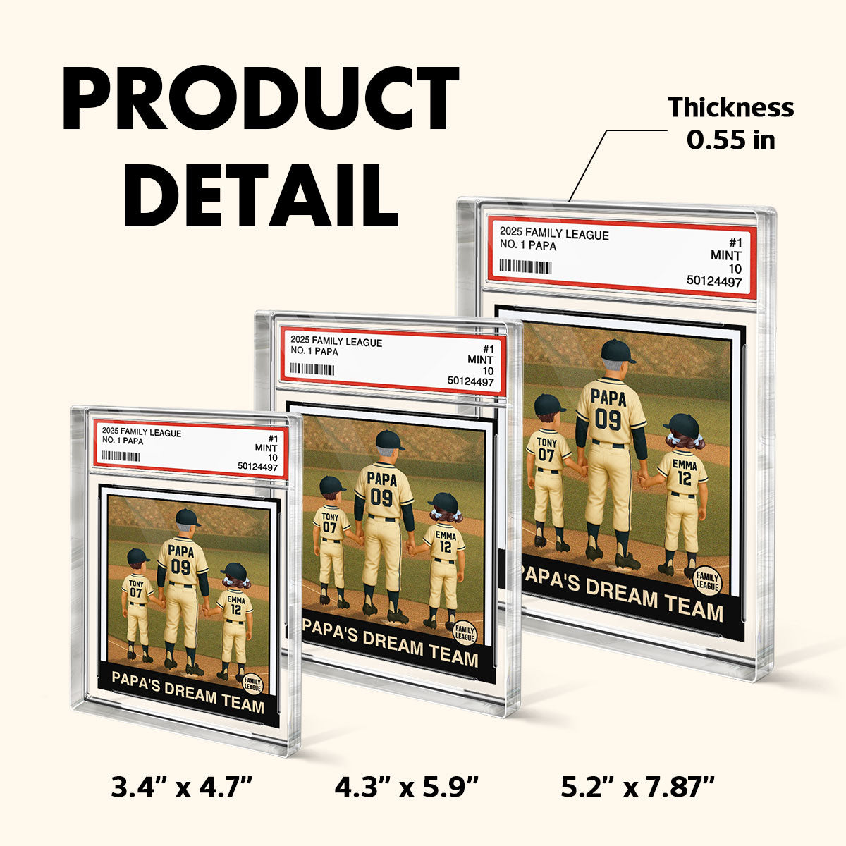 Baseball No. 1 Grandpa Man & Kids Trading Card Style Personalized Acrylic Block Plaque