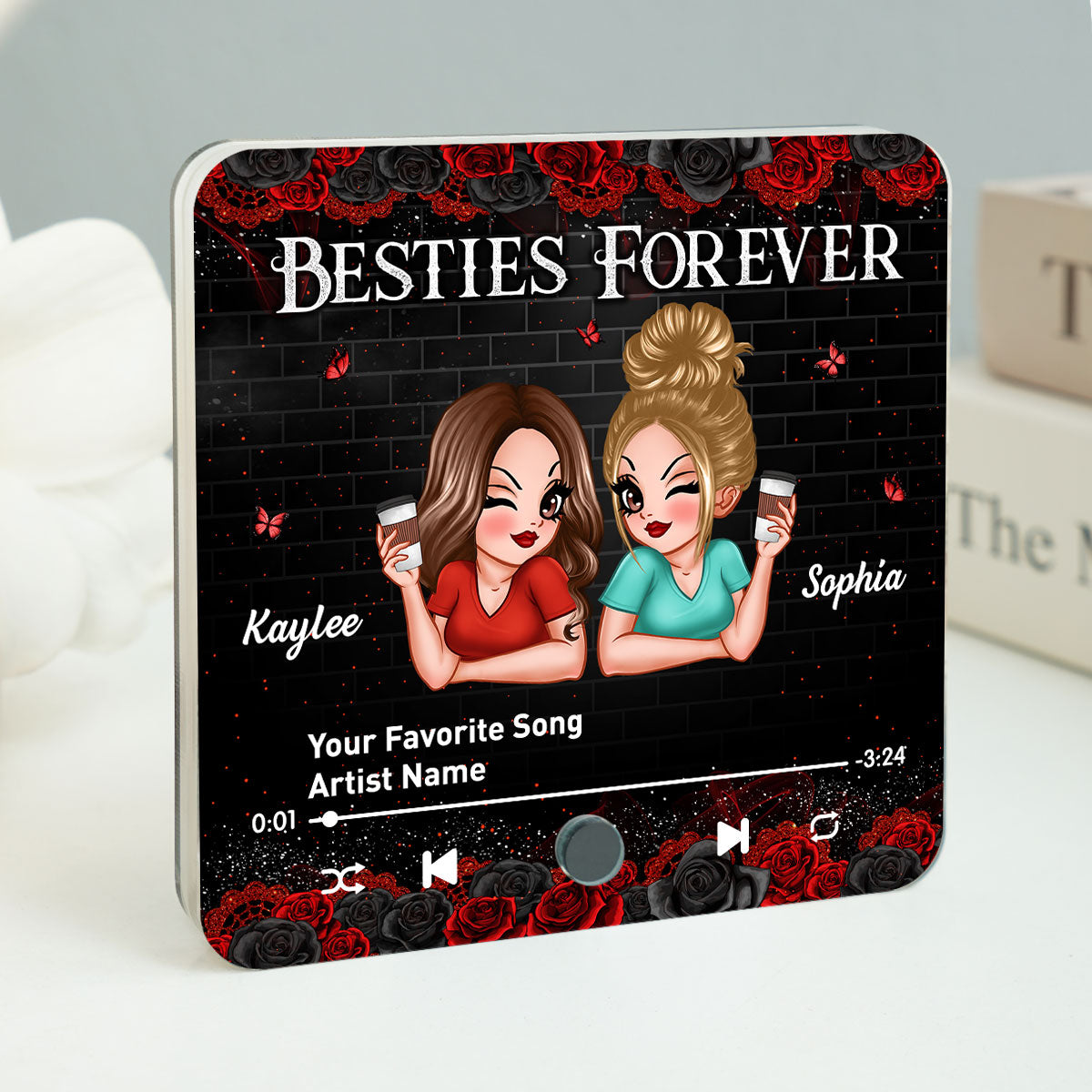 Besties Forever Friendship Song Personalized Music Fridge Magnet, Gift For Best Friends