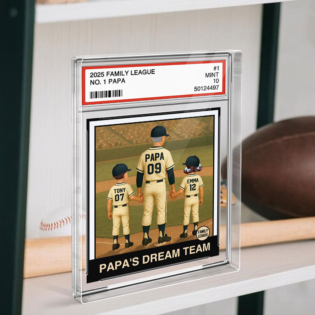 Baseball No. 1 Grandpa Man & Kids Trading Card Style Personalized Acrylic Block Plaque