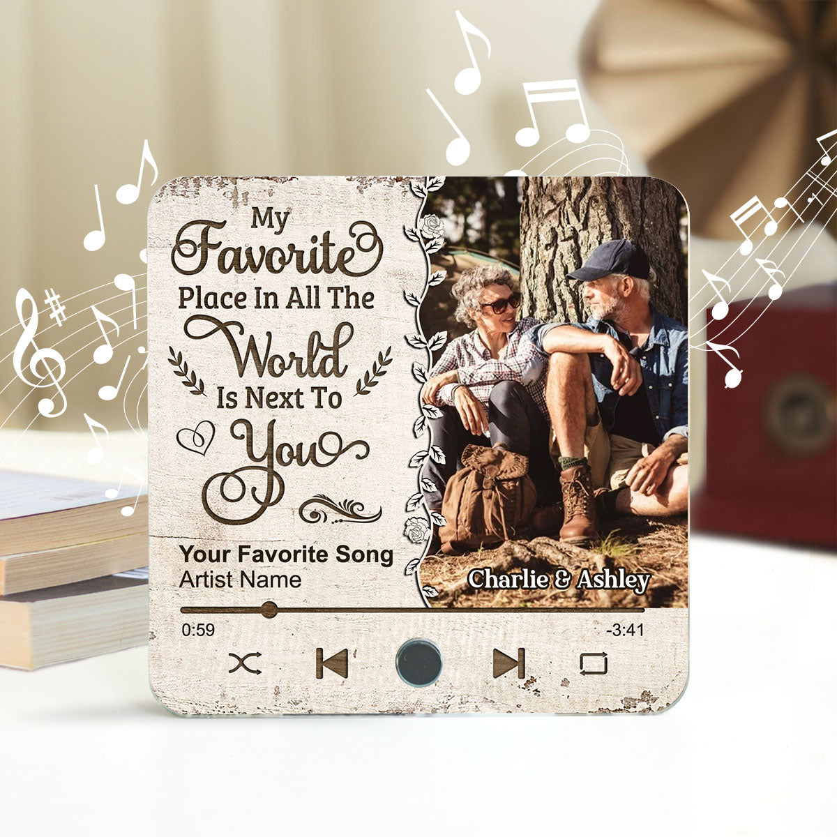 Favorite Place In The World Couple Custom Photo Personalized Music Fridge Magnet,  Gift For Him, For Her
