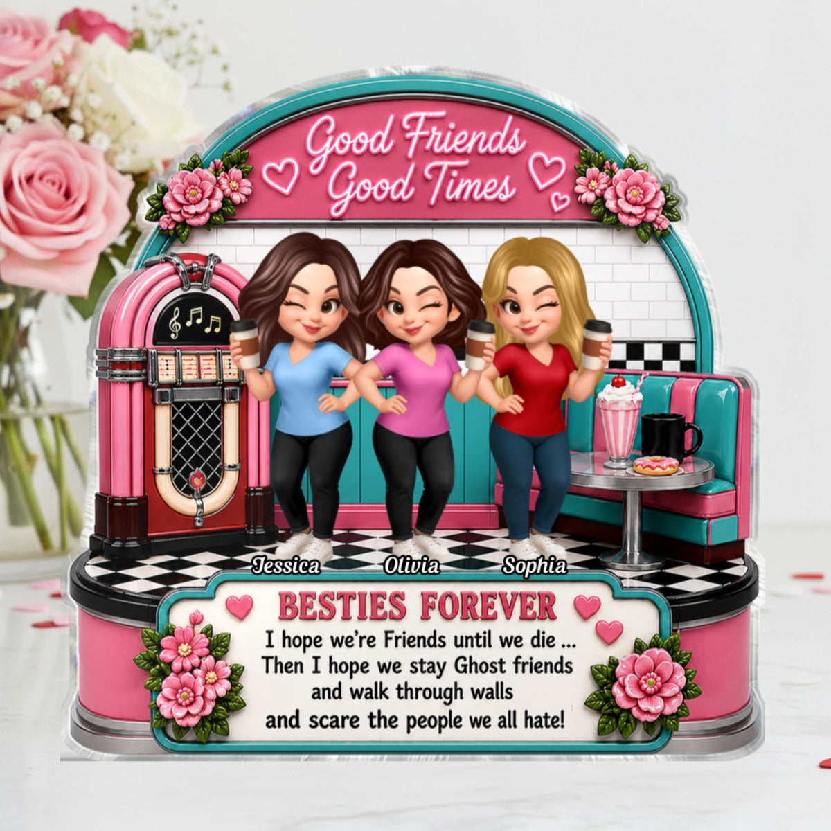 Besties Coffee Date Good Times Good Friends Best Memories Together - Personalized Acrylic Block Plaque - Birthday Gift, Gift For Best Friends