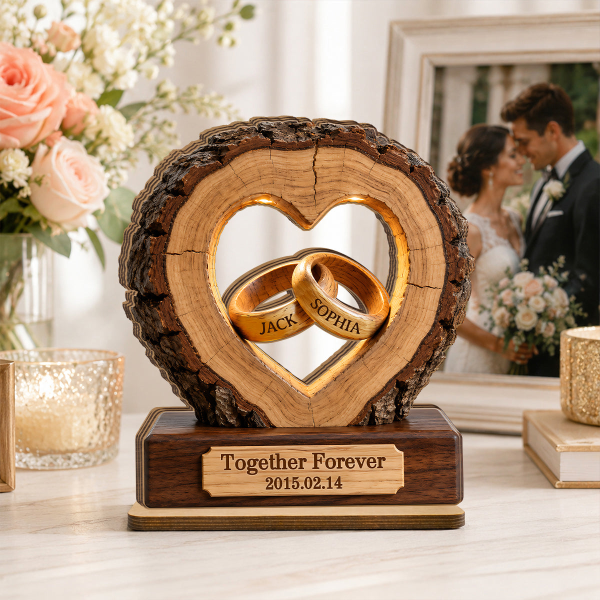 Together Forever Couple Anniversary 2D Flat Plaque - Personalized 2-Layered Wooden Plaque - Heartfelt Gift for Her, for Him