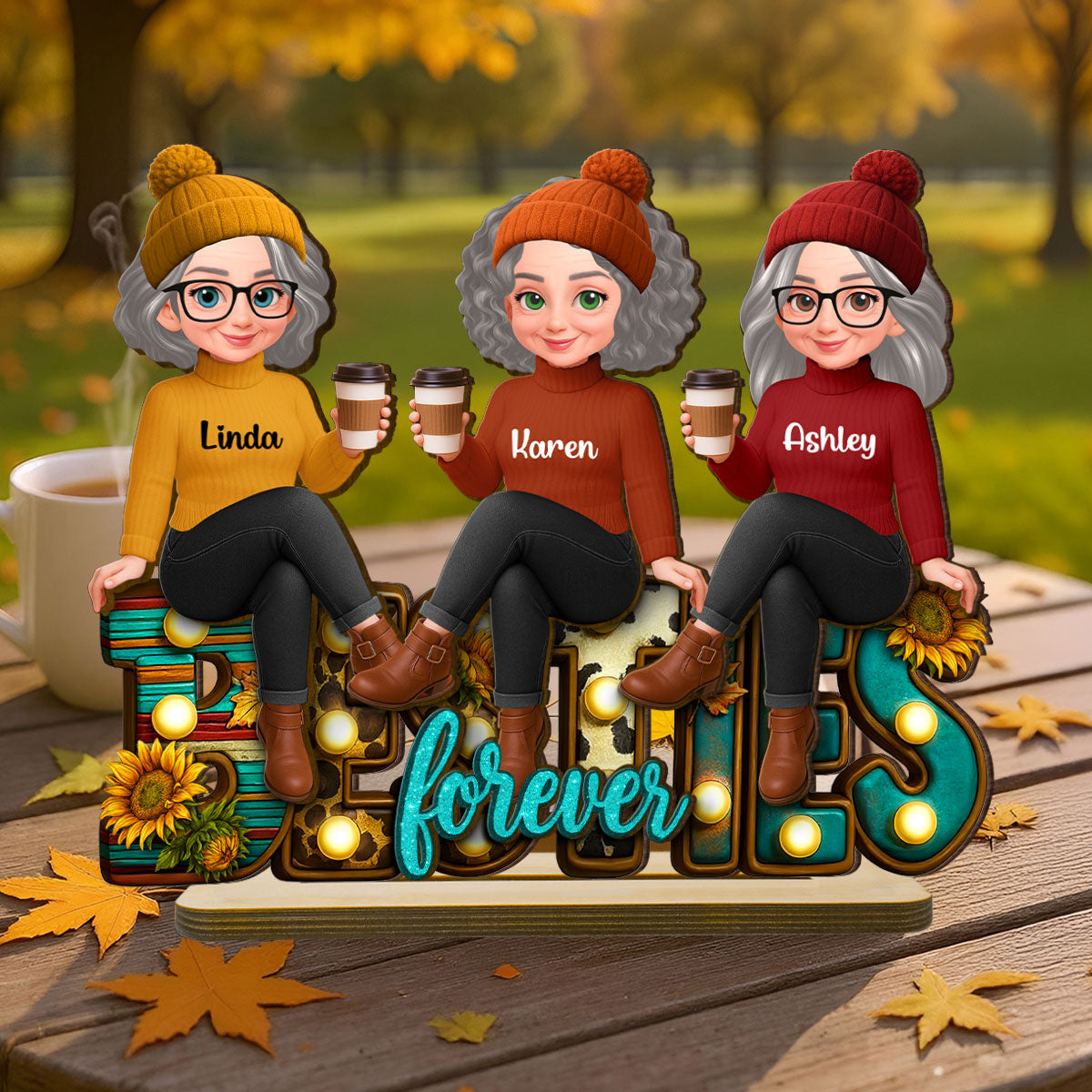 Western Fall Vibe Besties Sitting - Personalized 2-Layered Wooden Plaque - Meaningful Gift For Best Friend