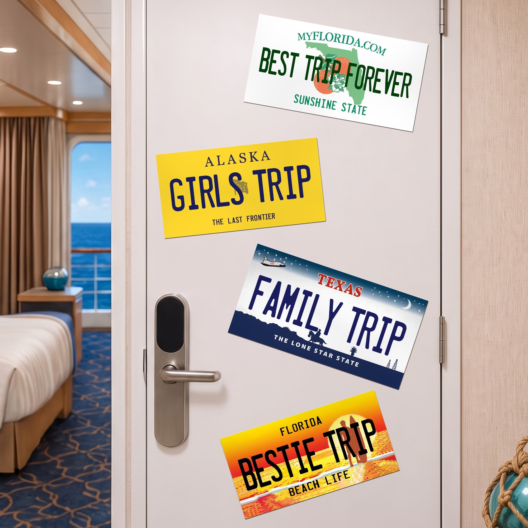 Custom State Cruise Door Signs Stateroom Decor Cruising Family Vacation, Girls Trip, Bachelor - Personalized Magnet