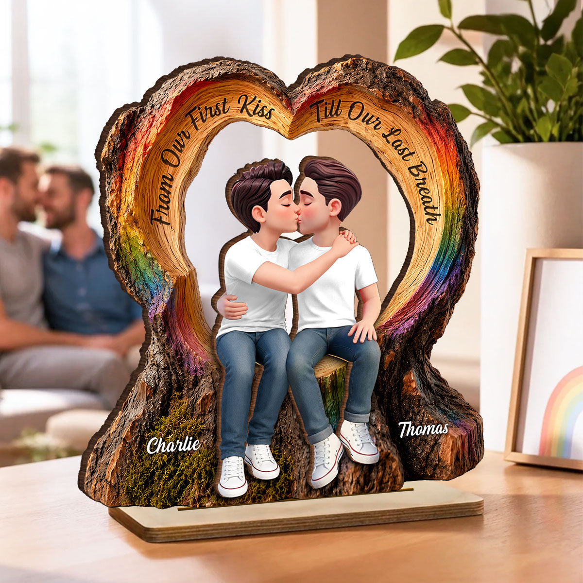 From Our First Kiss Till Our Last Breath LGBT+ Couple - Personalized 2-Layered Wooden Plaque - Gift For Couple, Happy Pride Month
