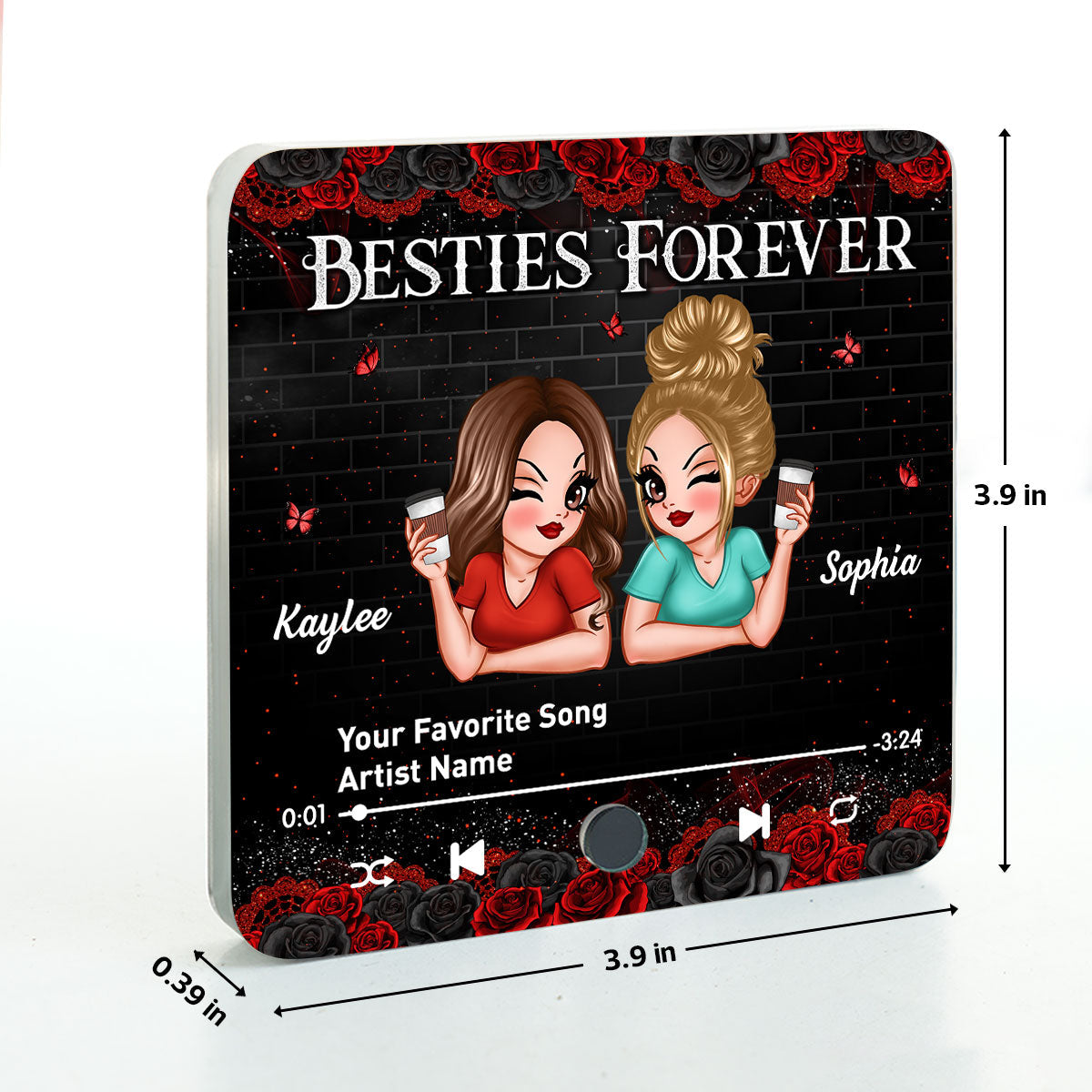 Besties Forever Friendship Song Personalized Music Fridge Magnet, Gift For Best Friends