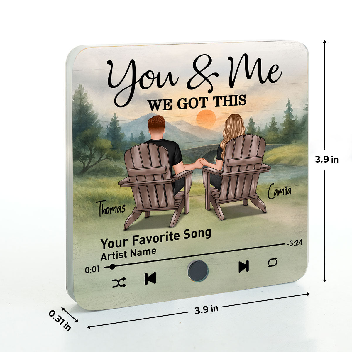 Retro Vintage Eternal Love Couple Mountain Landscape - Personalized Music Fridge Magnet - Gift for Him, Gift for Her