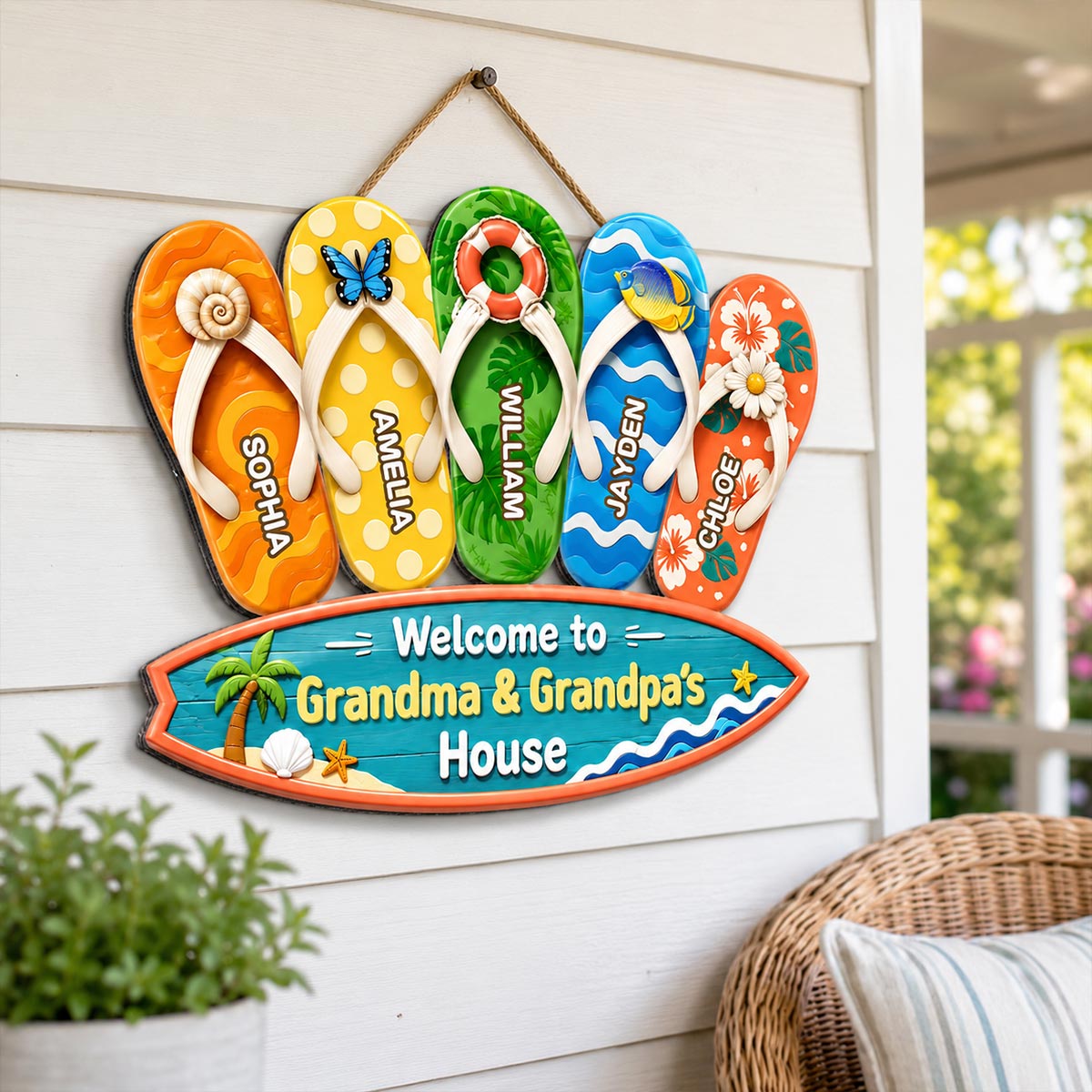 Hello Summer Vibe Welcome To Grandma Grandpa House - Personalized Wood Sign - Grandparents House Summer Decoration