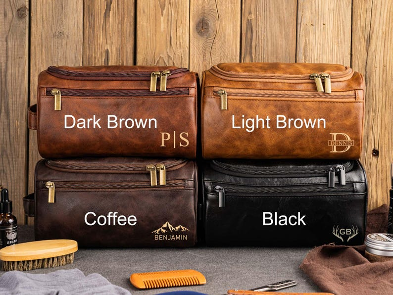 Personalized Men's Leather Toiletry Bag, Groomsmen Gifts, Dopp Kit Men's Leather Accessory, Anniversary Gift for Him, Christmas Gift for Men