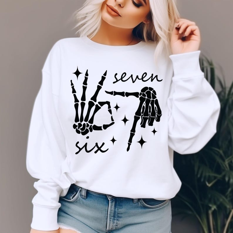 Six Seven 6 7 Meme Funny Hands SVG Bundle, 6 7 Meme Funny Skeleton Svg, Viral Meme Humor, 67 Trend, Funny Social Media,Sports Gift shirt