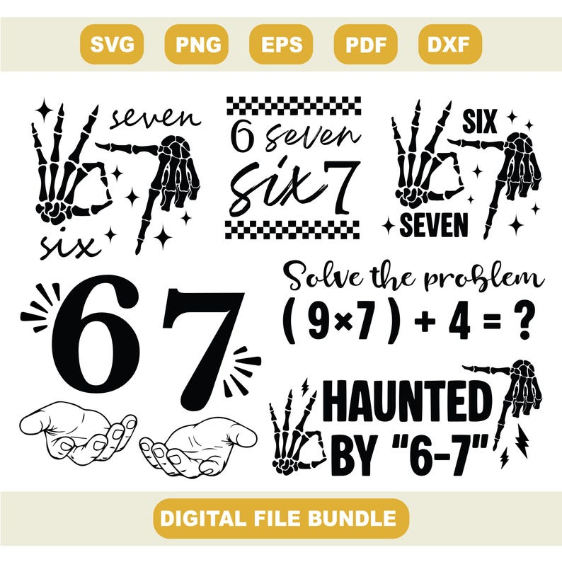 Six Seven 6 7 Meme Funny Hands SVG Bundle, 6 7 Meme Funny Skeleton Svg, Viral Meme Humor, 67 Trend, Funny Social Media,Sports Gift shirt