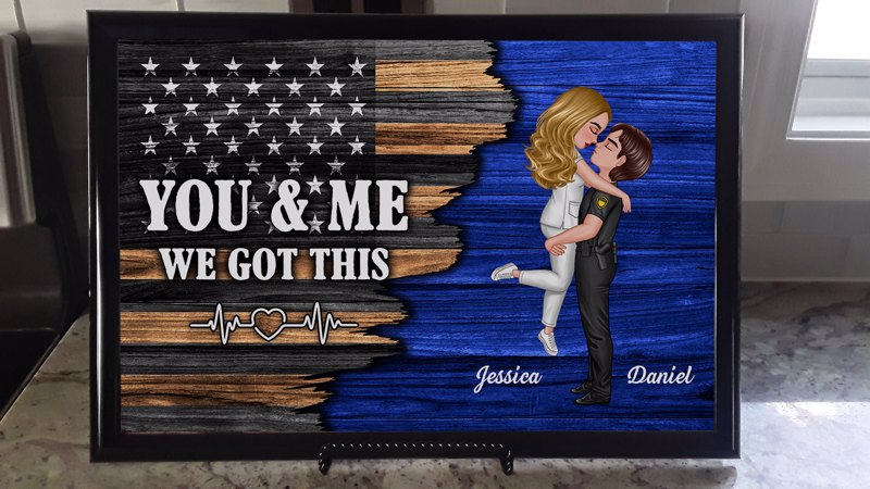 Hero Couple Nation Flag Gift by Occupation For Her, For Him - Personalized Poster - Anniversary Gift For Couple, For Dad Mom