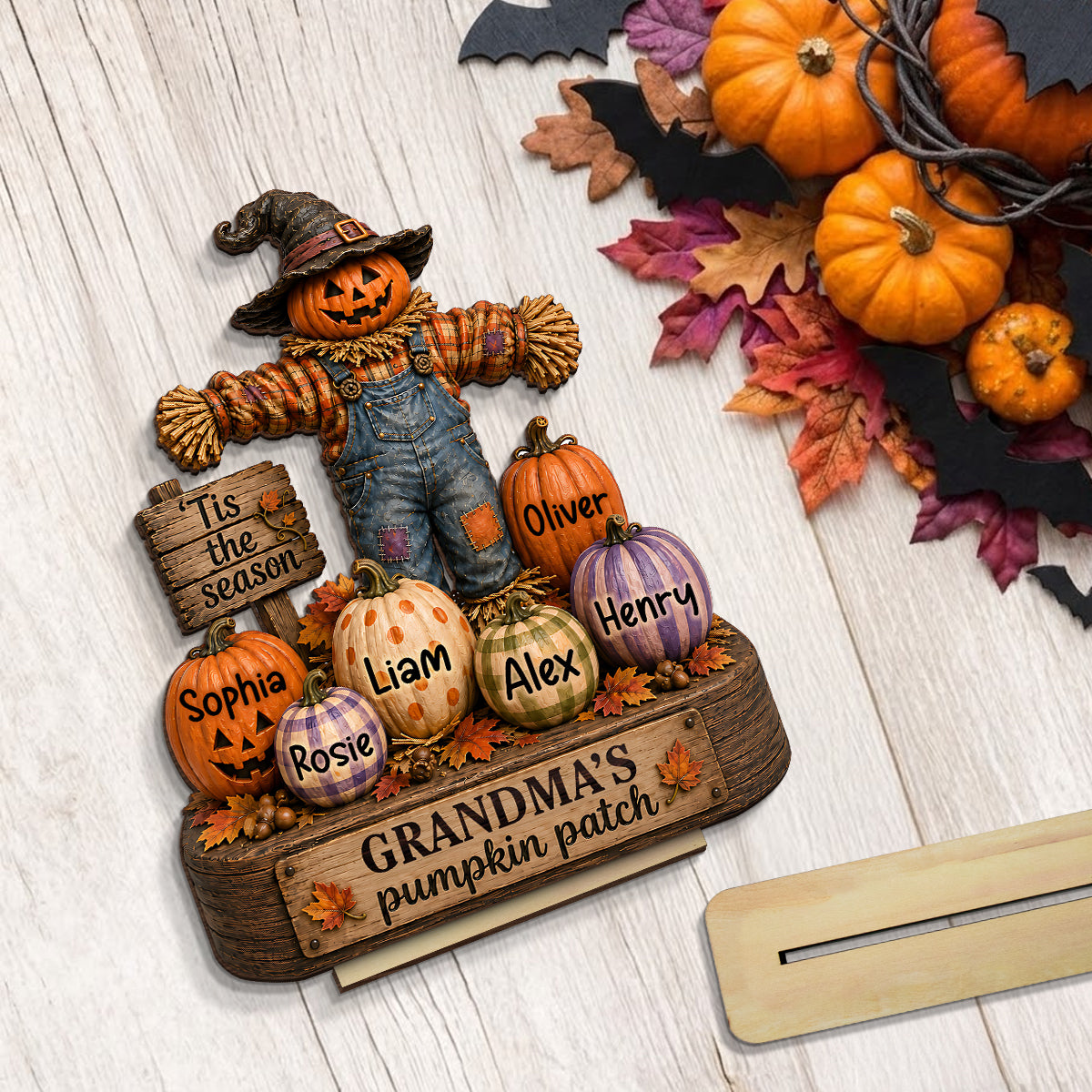 Grandparents' Pumpkin Patch Scarecrow - Personalized 2-Layered Wooden Plaque - Halloween Fall Decor for  Grandparents