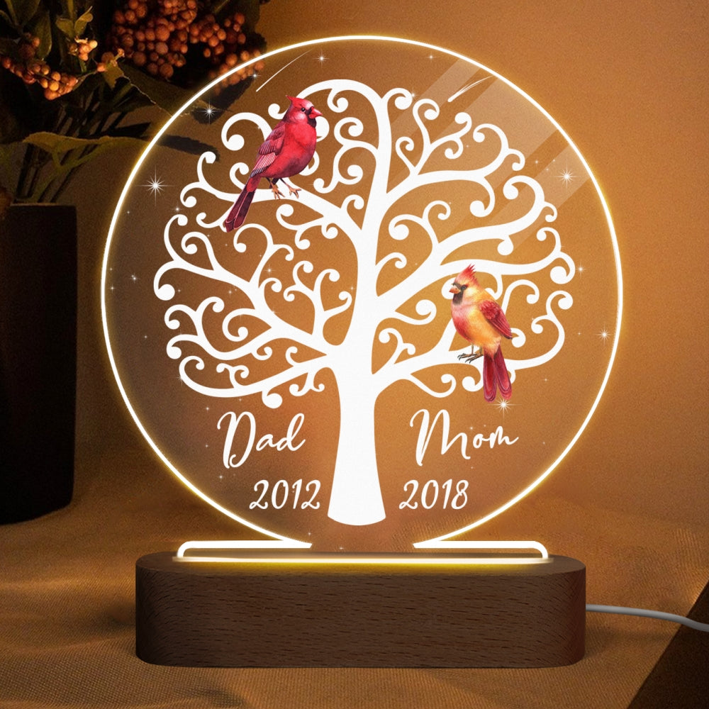 Dad Mom Cardinals Memorial Personalized Circle Plaque LED Night Light