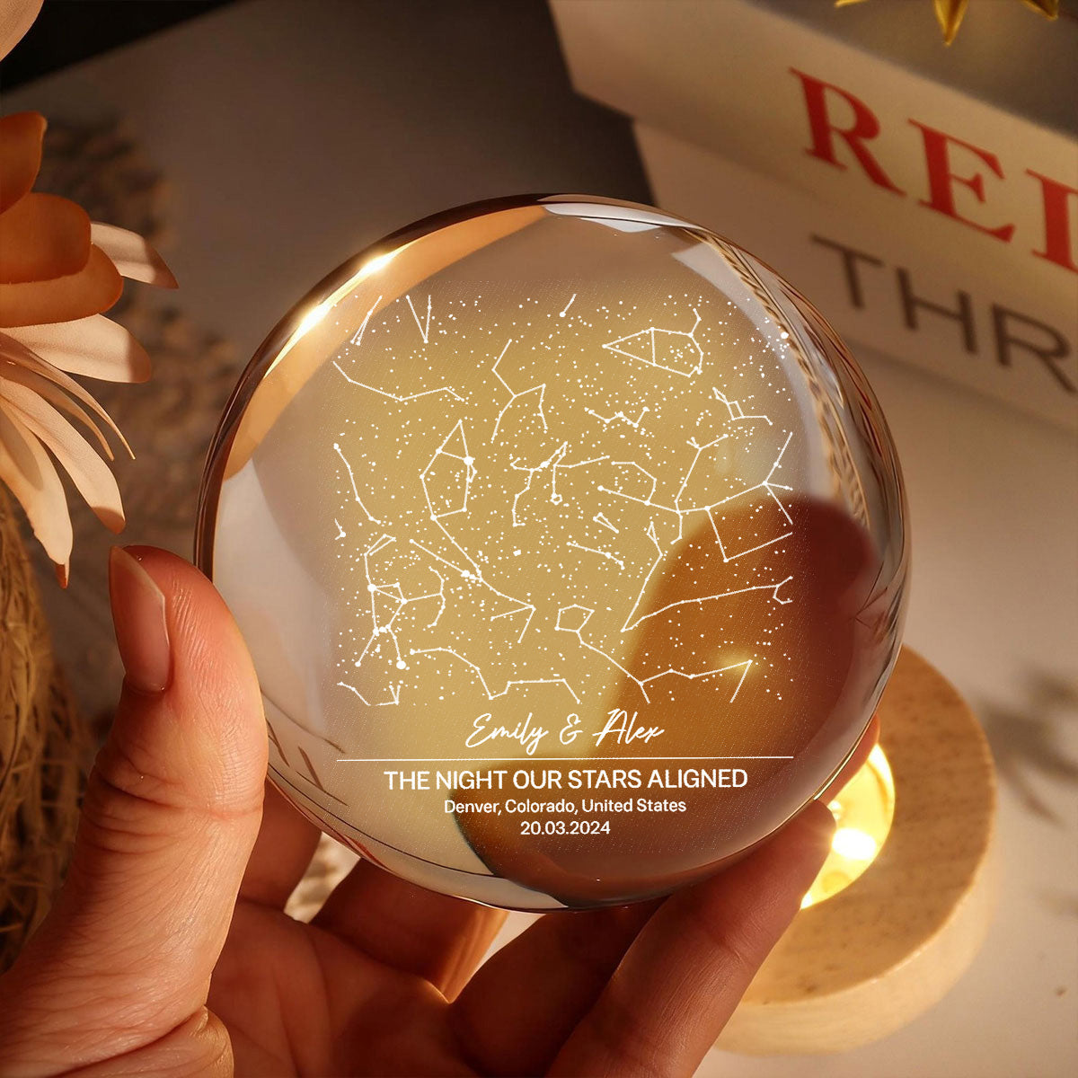Eternal Love Custom Couple Anniversary Date Star Map - Personalized Crystal Ball LED Night Light - Valentine's Day Gift For Couple, For Her, For Him