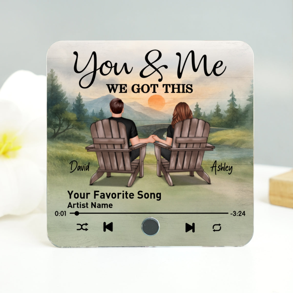 Retro Vintage Eternal Love Couple Mountain Landscape - Personalized Music Fridge Magnet - Gift for Him, Gift for Her