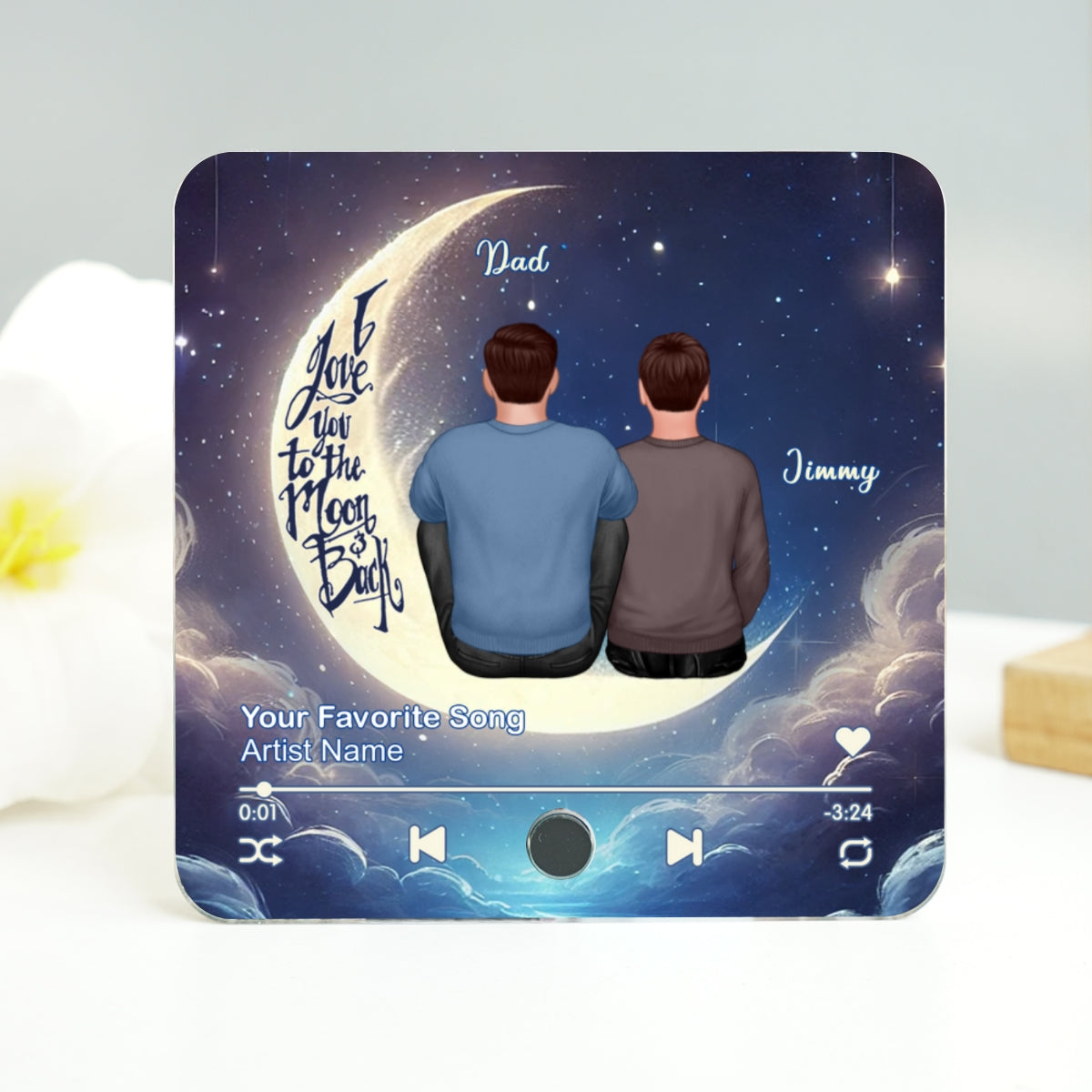 Papa Grandpa & Kids Sitting On Moon Personalized Music Fridge Magnet, Perfect 2025 Father's Day Gift For Husband, For Dad, For Grandpa